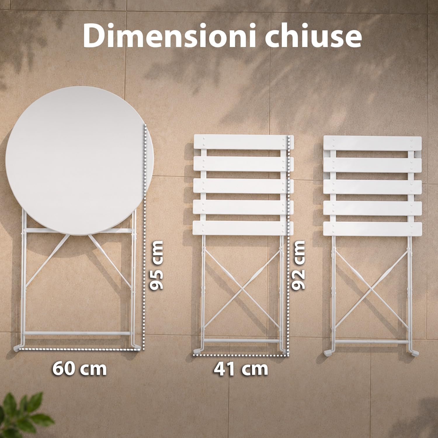 Avilia - Set Tavolo e 2 Sedie da Giardino Pieghevoli – Tavolo Rotondo Ø60 cm, 2 Sedie, Ferro | Tavolo e Sedie da Esterno, Tavolo 150 kg, Sedie 100 kg, Chiudibile, Balcone e Terrazzo (Bianco)