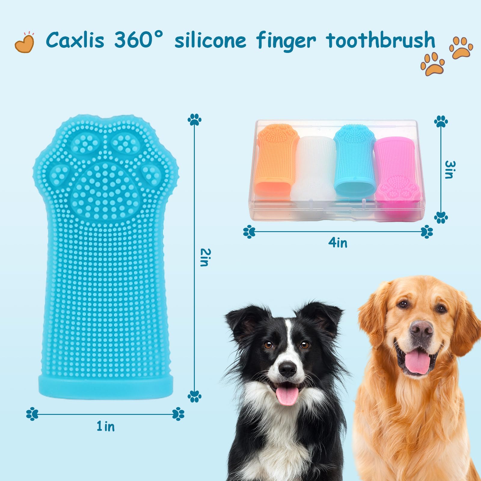 Caxlis 4-Pack Silicone Dog Finger Toothbrush, 360&deg; Dog Tooth Brushing Kit, High-Efficiency Teeth Cleaning, Pet-Friendly Finger Toothbrush, Complimentary Travel Case - image 6