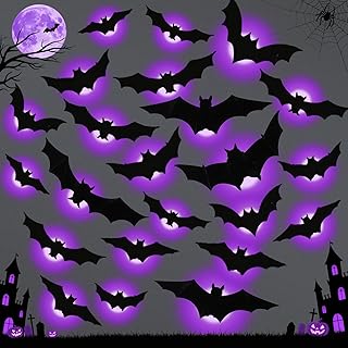 38 Pack LED Halloween Decorations Bats Wall Decor,Lighted 3D Halloween Bat, Waterproof Removable PVC Bats Sticker,for Home Indoor Outdoor Bedroom Window Door Wall Party Decor