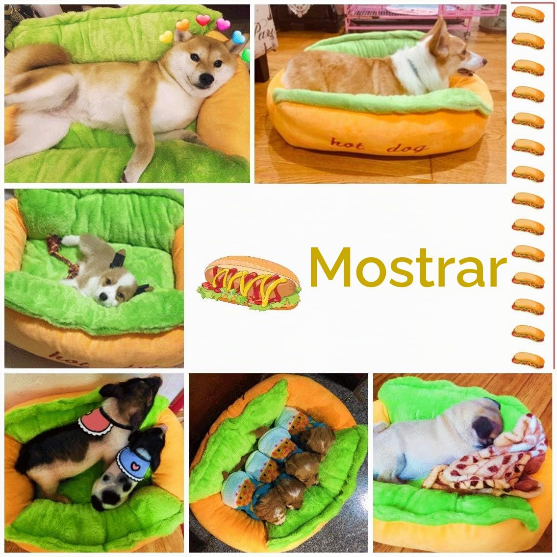 Hotdog - Cama para perros y mascotas, cama cálida para perros, nido de gato, lavable, tapete extraíble para gatos