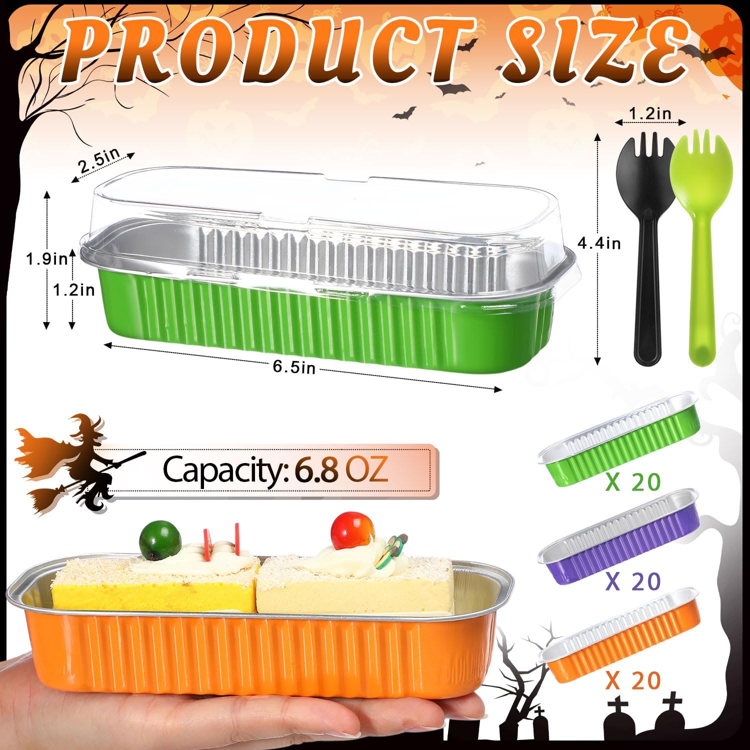 Vesici 60 Pcs Mini Loaf Pans Foil Lids and Spoons Halloween Baking Pans