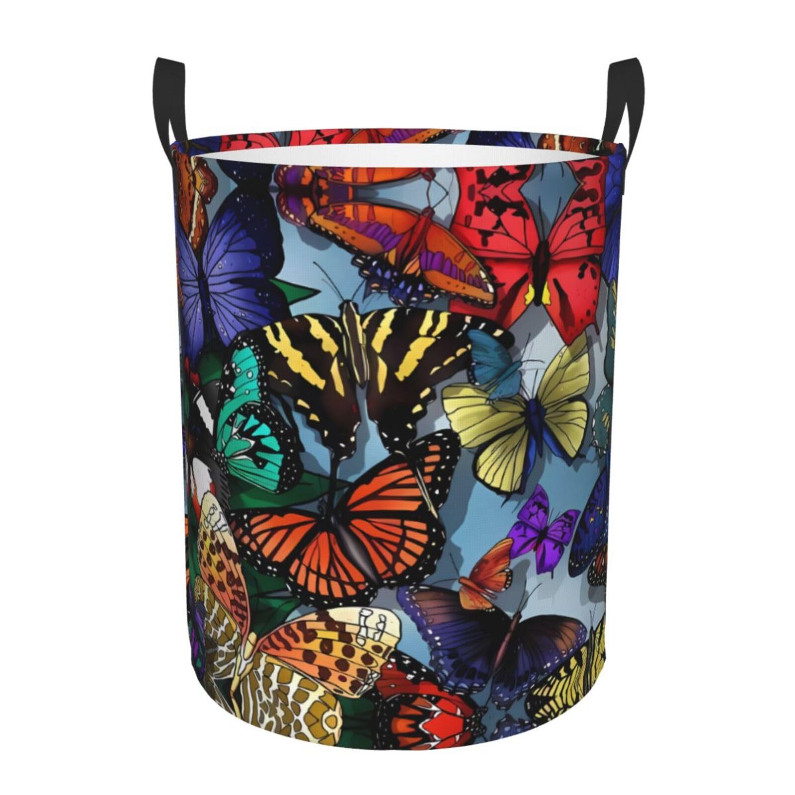 M Circular Hamper – Collapsible Hand drawn color butterfly Print Laundry Basket