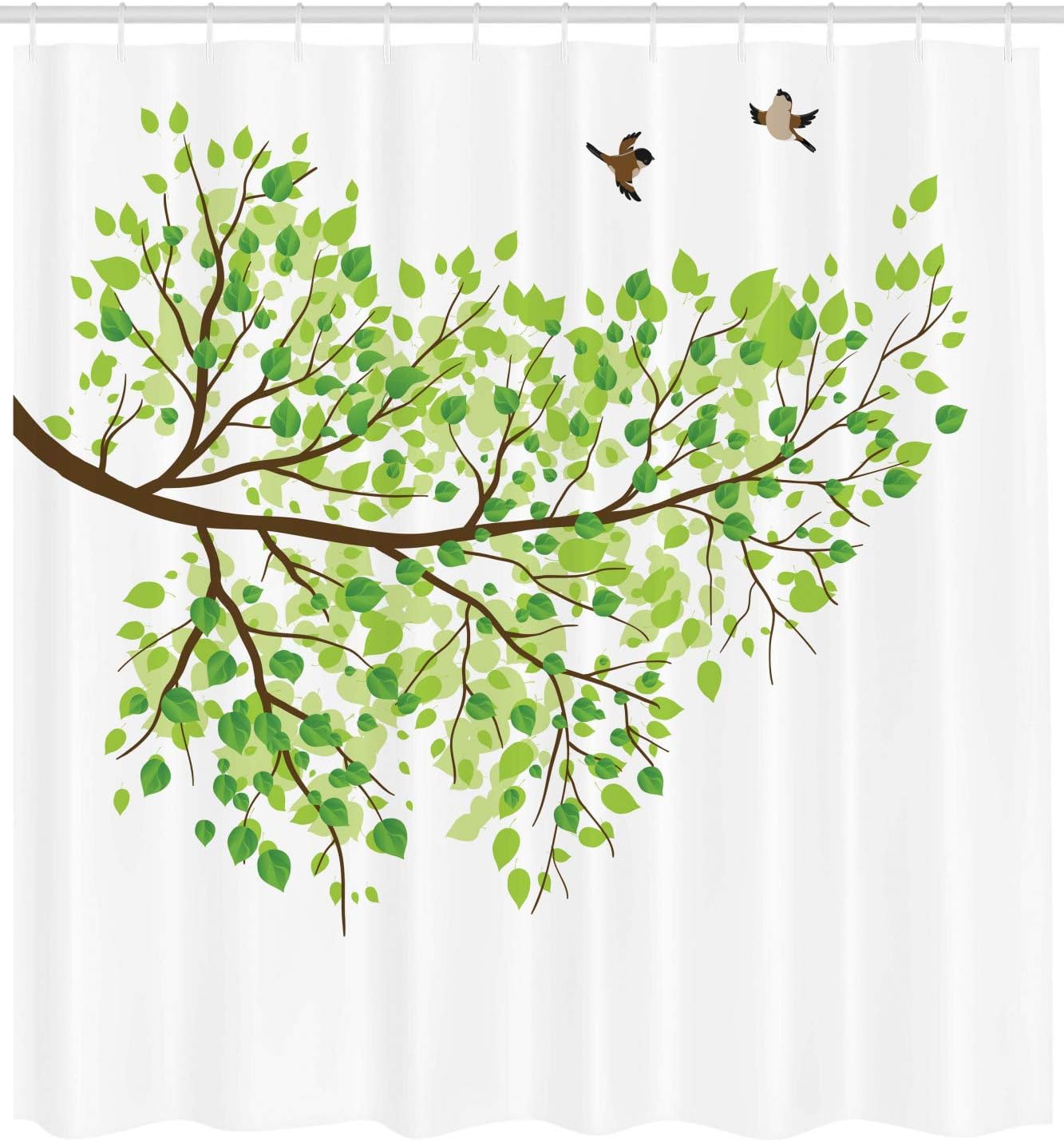 Ambesonne Hummingbird Shower Curtain, Spring Branch of Hummingbirds in Seasonal Vivid Colors Spring Freedom Nature Watercolor Look, Cloth Fabric Bathroom Set with Hooks, 69" W x 75" L, White Brown