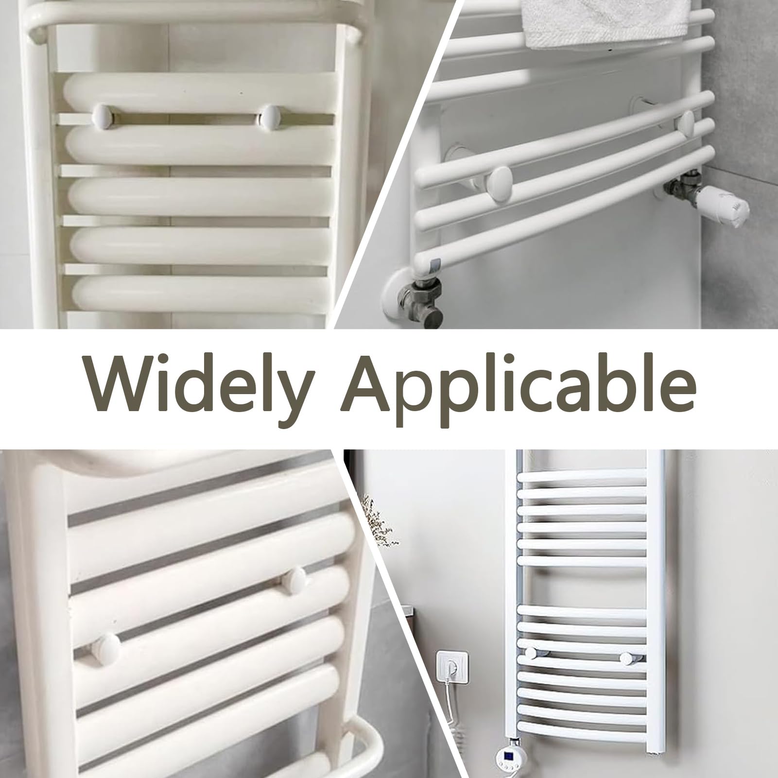 6 Piezas Soporte Toallero Electrico, Soporte Para Toallero Radiador, Soporte Radiador Pared Ajustable, Soporte de Montaje de Radiador para Baño, Compatible con Radiadores Rectos y Curvos, Blanco
