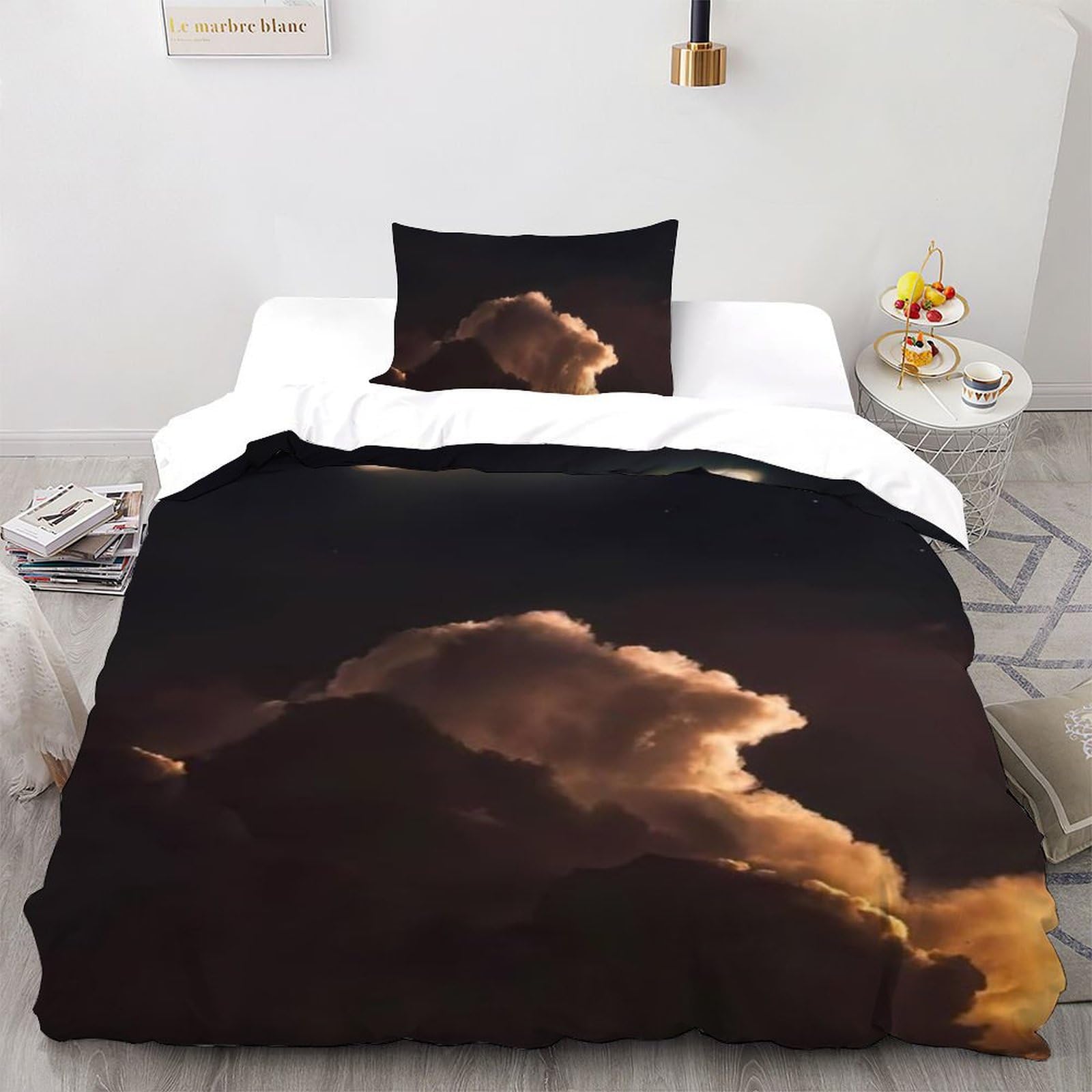Housse de couette fille imprimé 3D La Lune Literie en microfibre pour lit simple 135x200cm