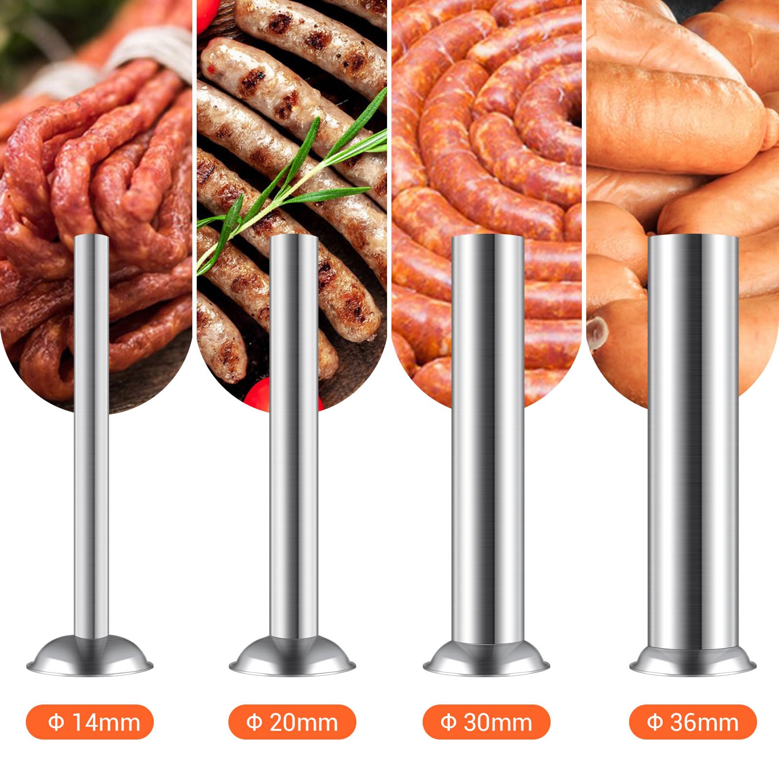 LEEVOT Insaccatrice per Salsicce 3L/7Lb, Acciaio Inossidabile 304, Macchina per Salsicce Regolabile a 2 Velocità, 4 Tubetti di Riempimento (Argento)