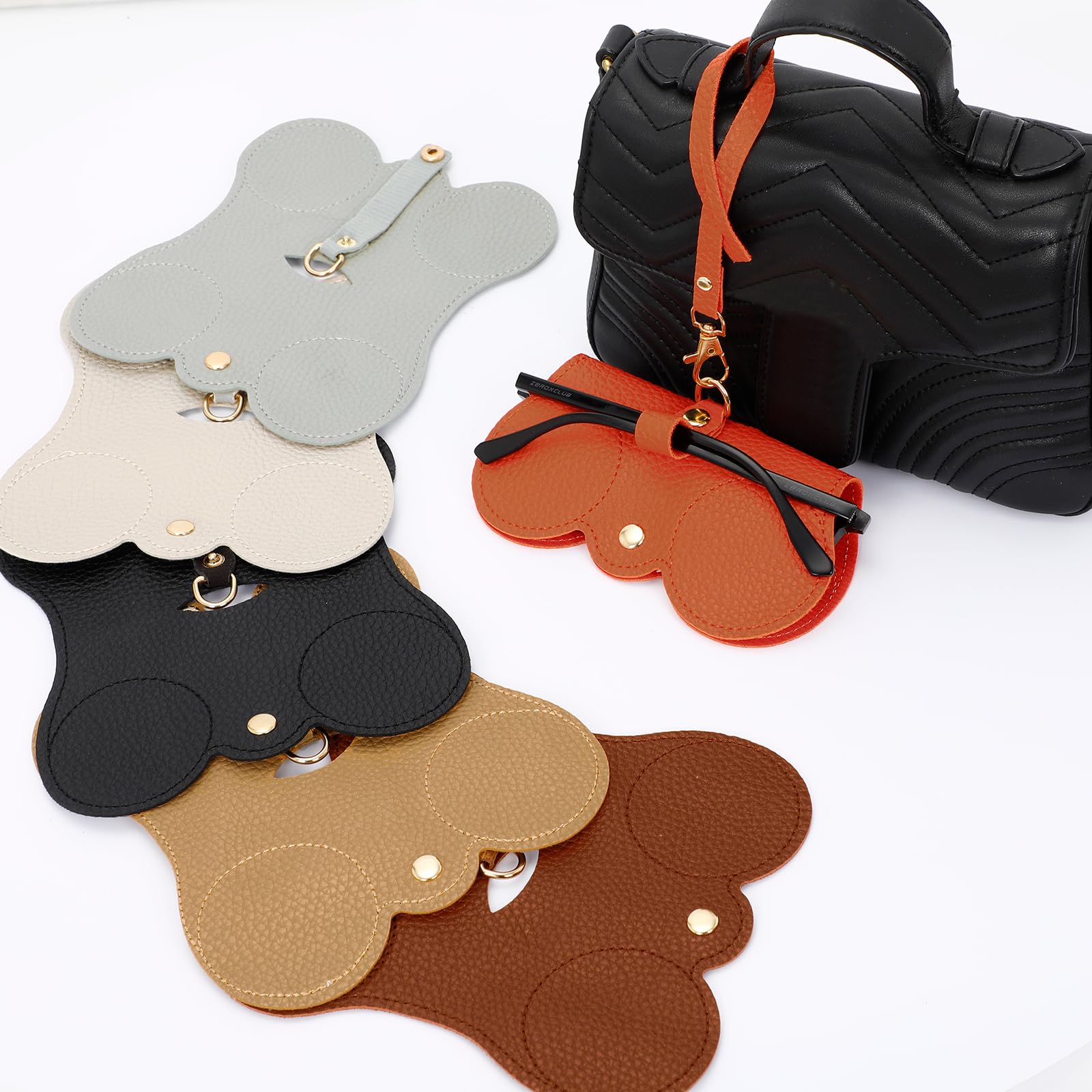 6 bolsas de cuero suave para gafas de sol, funda portátil para gafas para mujeres y hombres, bolsa organizadora de gafas de fieltro suave con correa