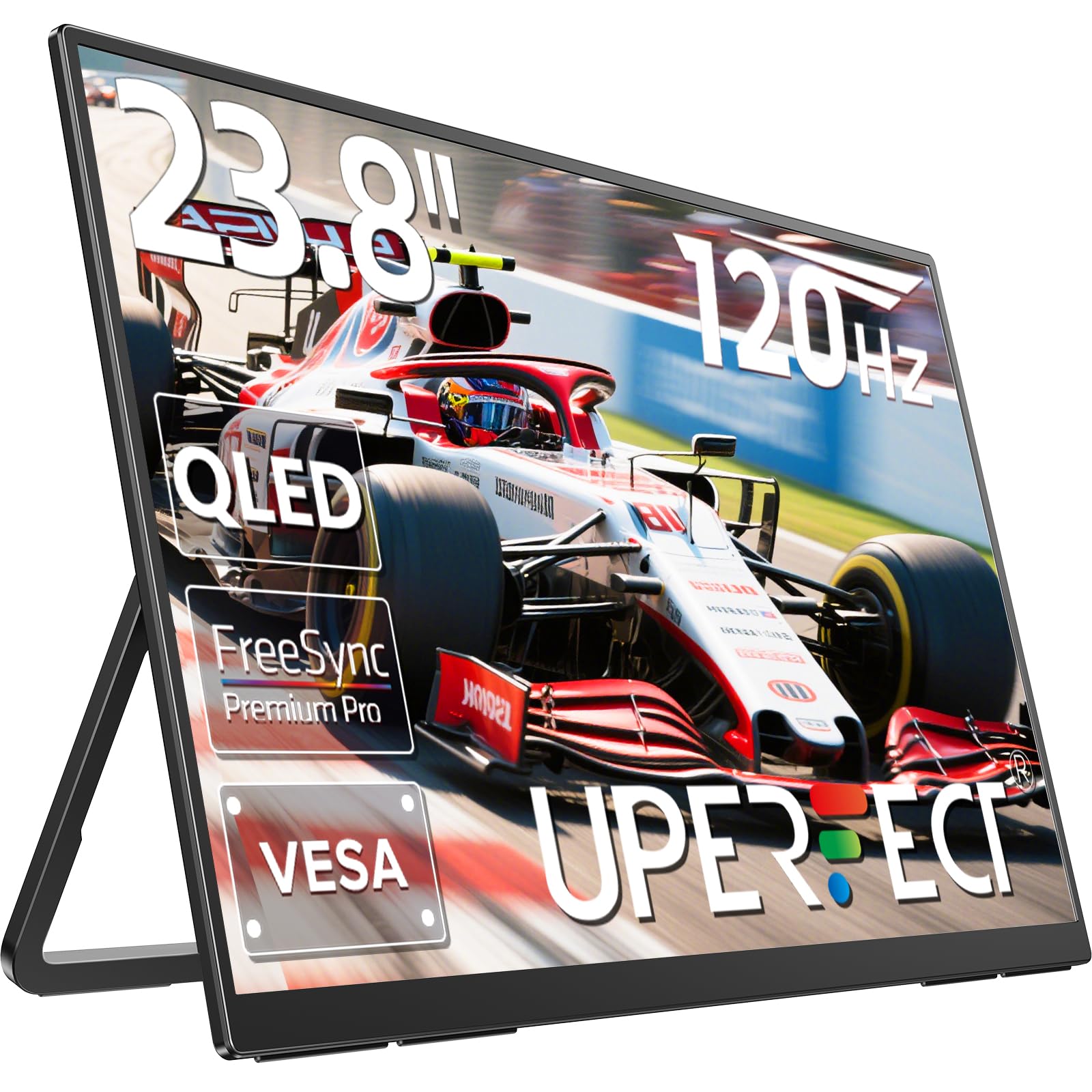 UPERFECT QLED 24" 120Hz Portable Monitor 1080P 125% sRGB 400Nits w/Stand & VESA, HDMI USB-C FHD Travel Monitor for Laptop/Gaming Devices/Phone/Mini PC, External Second Screen for Gaming & Work