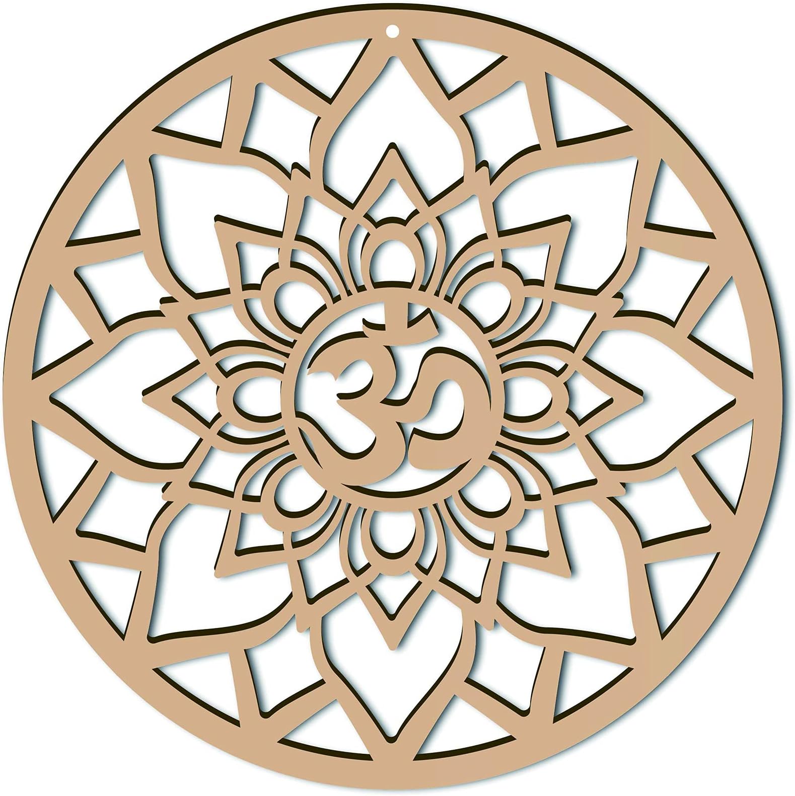 CREATCABIN 12inch Om Lotus Wall Decor Wooden Wall Art Crystal Grid Sacred Geometry Laser Cut Wall Sculpture Hanging Decor Spiritual Symbol Round for Housewarming Home Office Yoga Studio Decoration