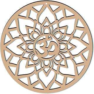 12inch Lotus Wall Decor Wooden Wall Art Crystal Grid Sacred Geometry Laser Cut Wall Sculpture Hanging Decor Spiritual Round for Housewarming Home Office Yoga Studio Decoration