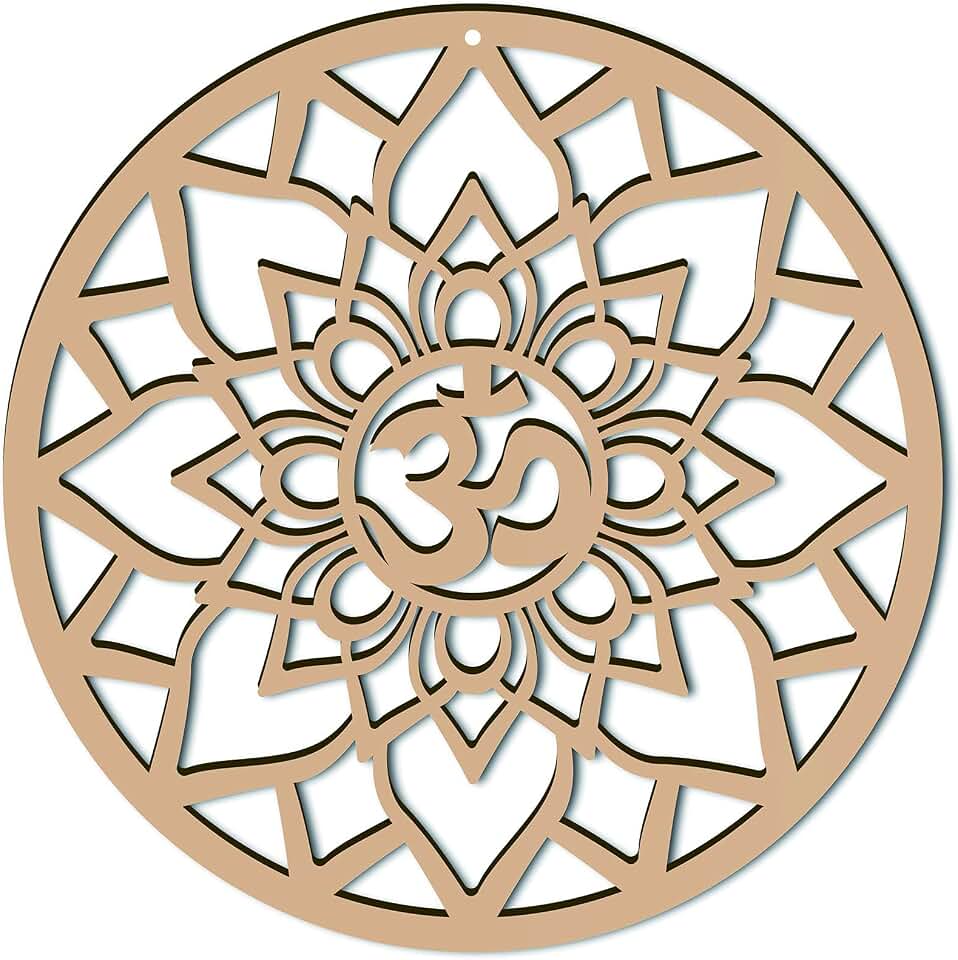 CREATCABIN 12 pulgada Lotus Decoración de Pared Arte de Pared de Madera Cuadrícula de Cristal Geometría Sagrada Escultura de Pared Cortada con Láser Decoración Colgante Símbolo Espiritual Redondo