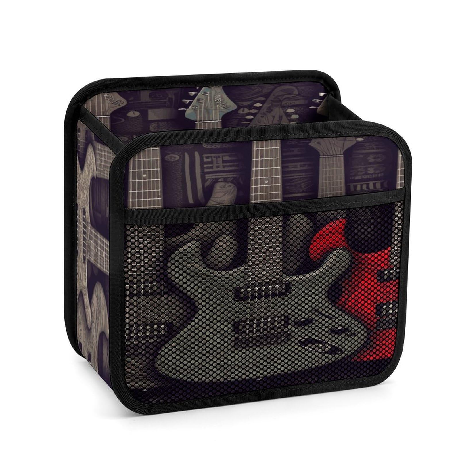 Btcowzrv Style Guitar Pattern Car Seat Back Organizer, Pu Leather Hanging Backseat Car Organizer With Elastic Mesh Pocket, Storage Bag For Most Vehicles