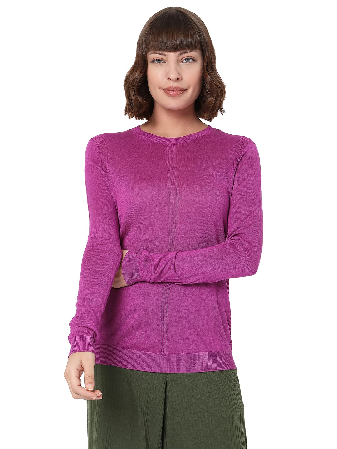 VERO MODA Printed Blended Round Neck Womens Sweater