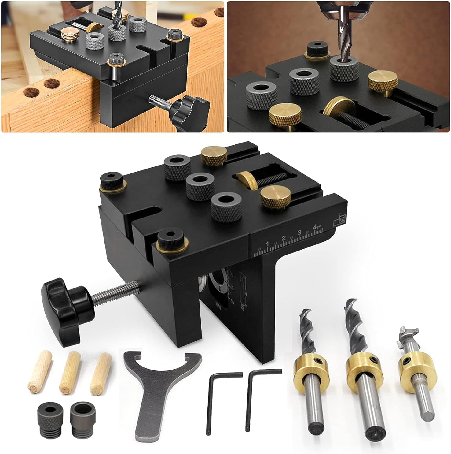 3-in-1 Doweling Jig Kit 6/8/10/15 mm Pocket Hole Jig Kit Drill Kit for Woodworking Pocket Hole Jig Kit Tool