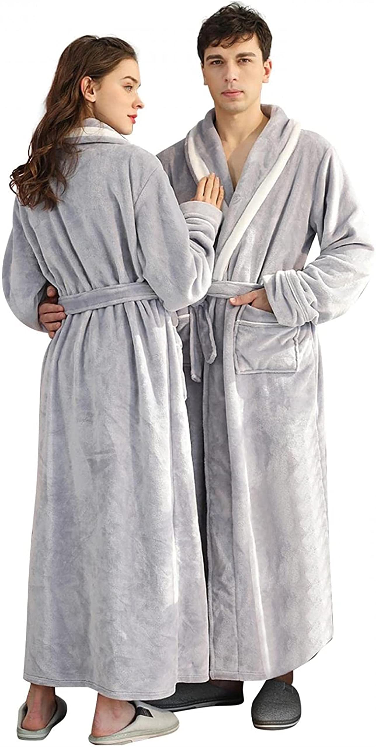 Puszysty szlafrok damski męski zimowy ciepły polarowy szlafrok na całą długość klapa unisex bielizna nocna gruba pluszowa koszula nocna z paskiem