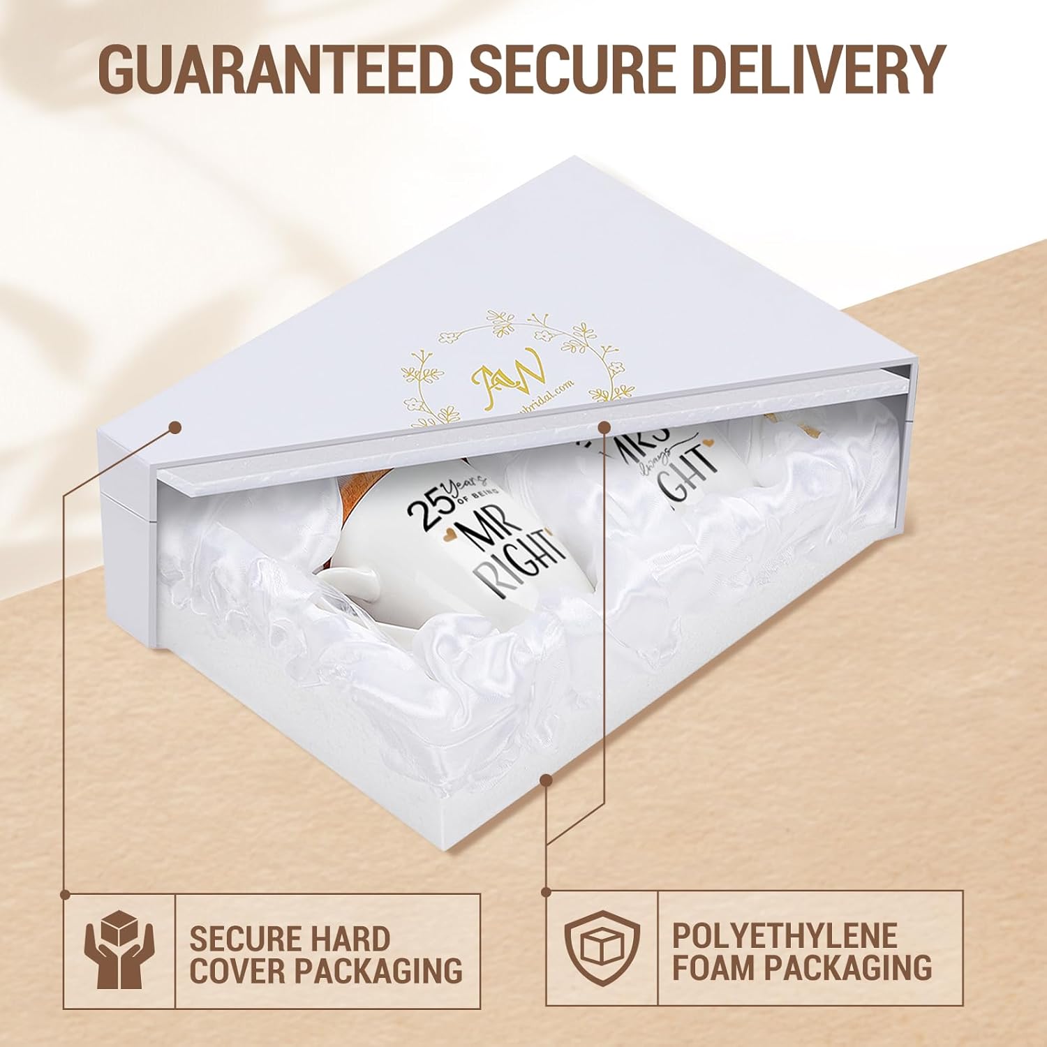 AW BRIDAL 25th Wedding Anniversary Christmas Mr and Mrs Gifts Set Novelty Coffee Mugs Set of 2, 12 OZ, Anniversary 25th Gifts for Parents, His and Hers Gifts, Ceramic Couple Gifts for Wife and Husband - Image 2