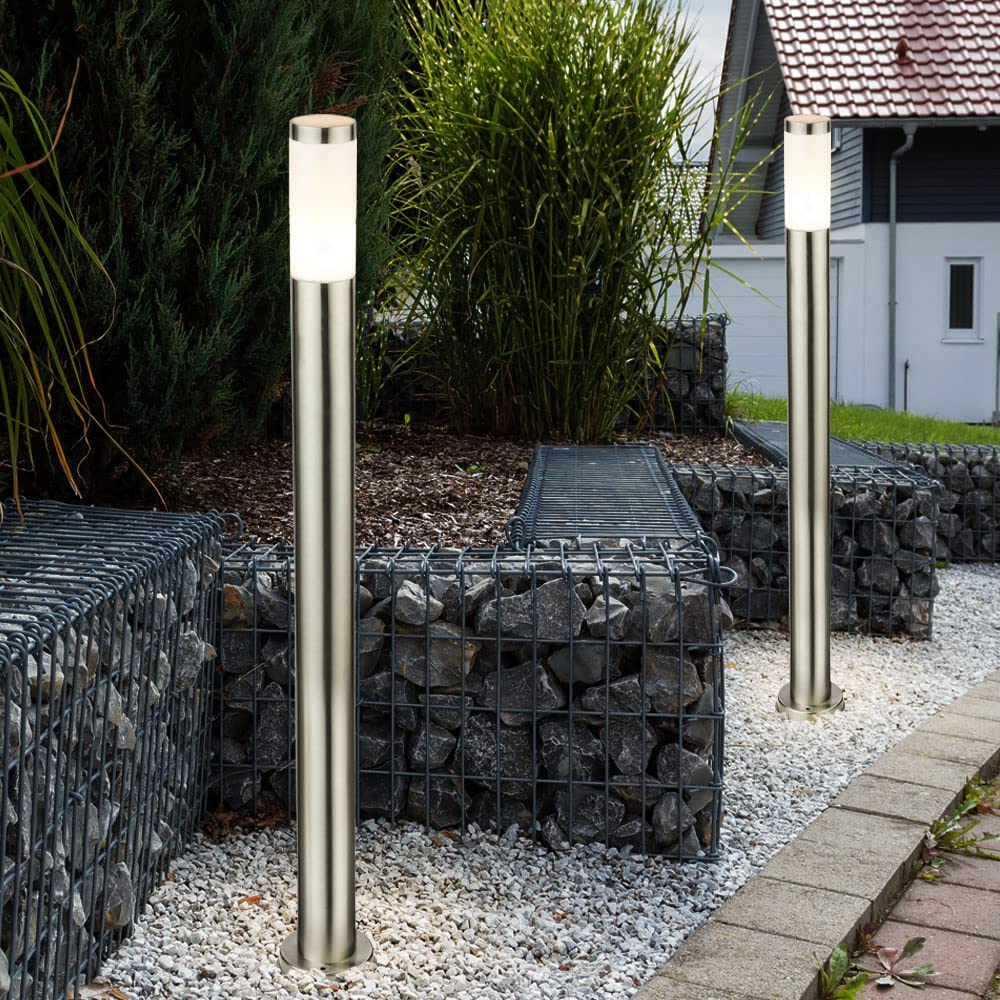ETC-Shop Stehleuchte Außen Edelstahl | Gartenlampe, Sockelleuchte, Wegleuchte | Silber| Höhe 110 cm | 2er Set