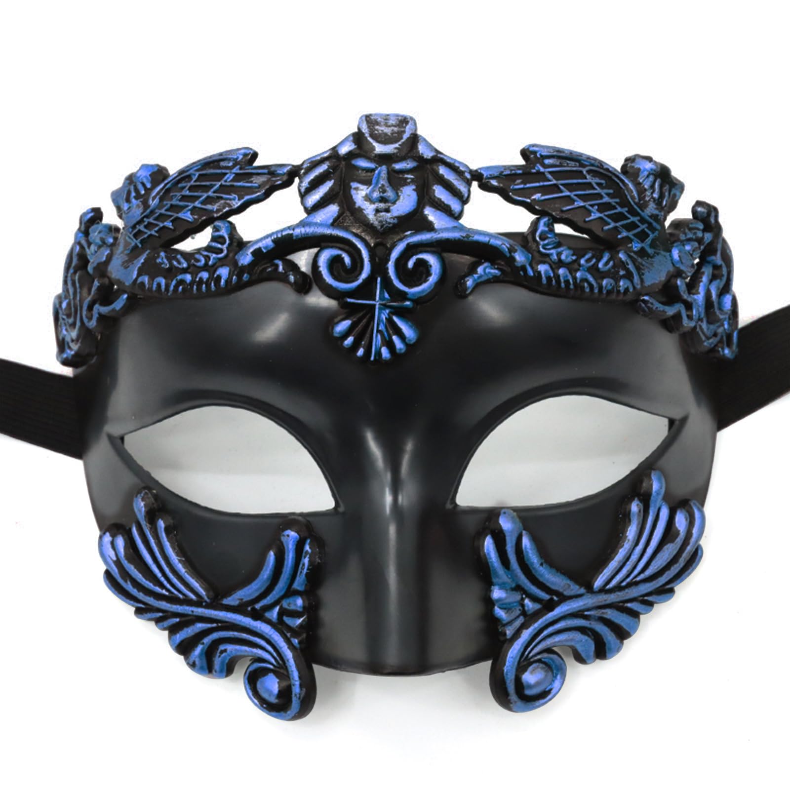 MZinge Masquerade Mask for Men - Roman Greek Mask - Venetian Half Face Mask for Mascarade Ball Mardi Gras Halloween Party (Black Blue)