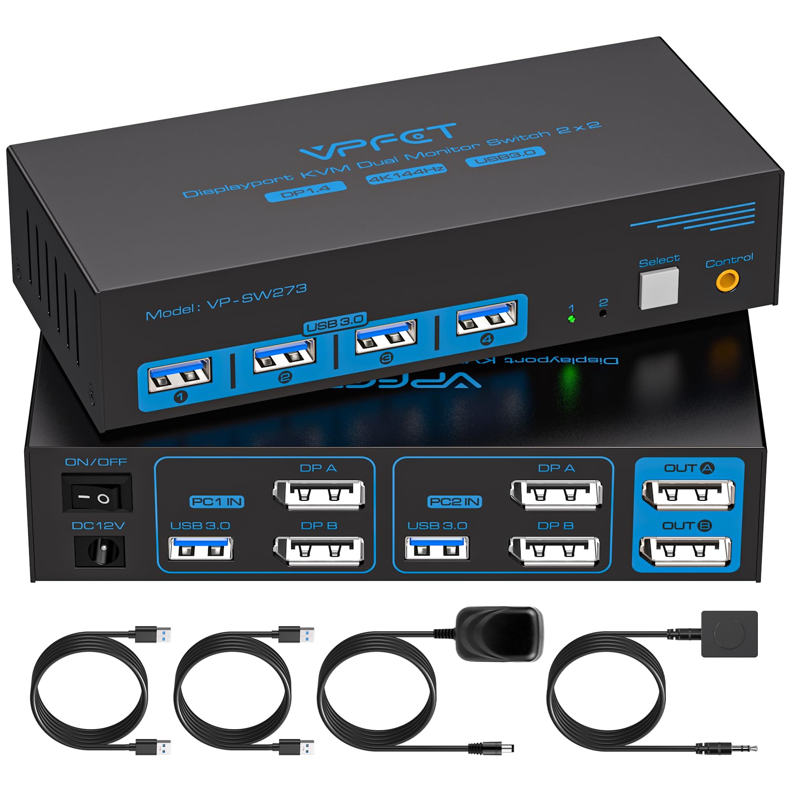 4K@144Hz KVM Switch 2 Monitors 2 Computers Display Port 8K@6