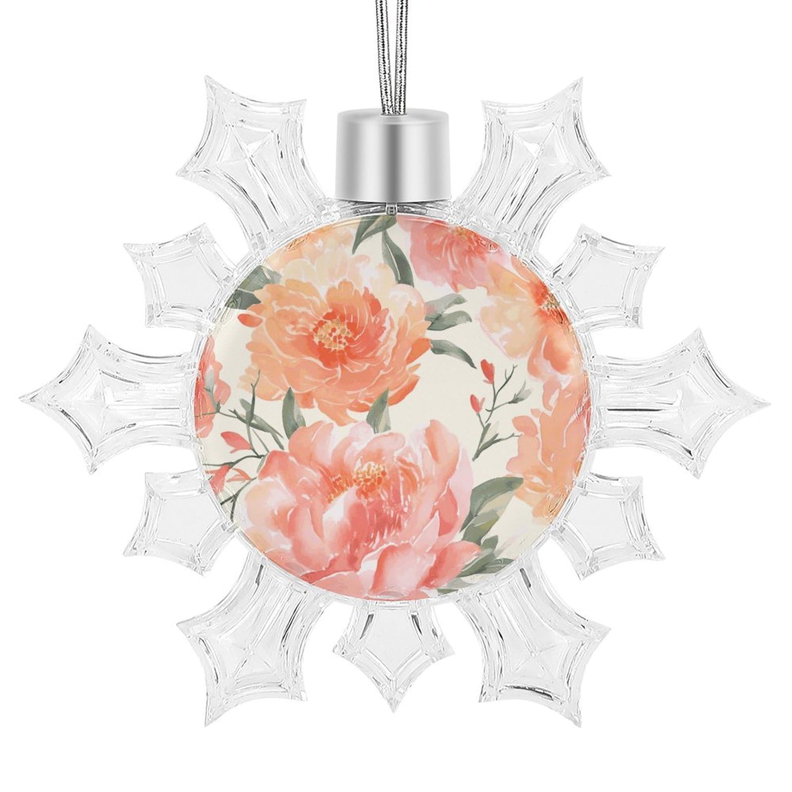 Pendentif flocon de neige avec motif pivoine, le cadeau de Noël idéal pour vos proches