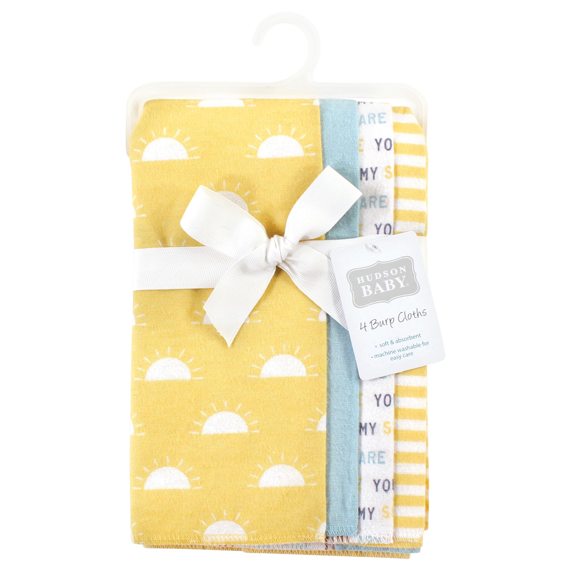 Hudson Baby Unisex Flannel Burp Cloths 4-Pack - My Sunshine Print, Soft & Absorbent