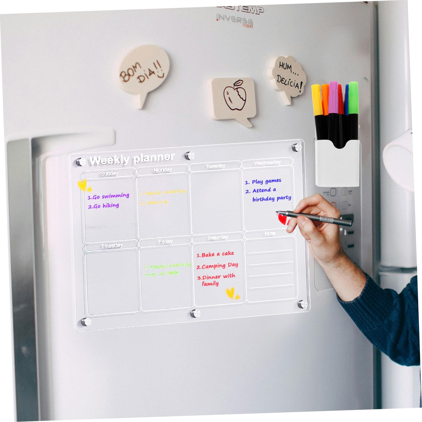 MAGICLULU Calendario Magnético Para Nevera Pizarra white Acrílica Calendario Mensual Para Nevera Para Planificar Tareas Cocina o Oficina