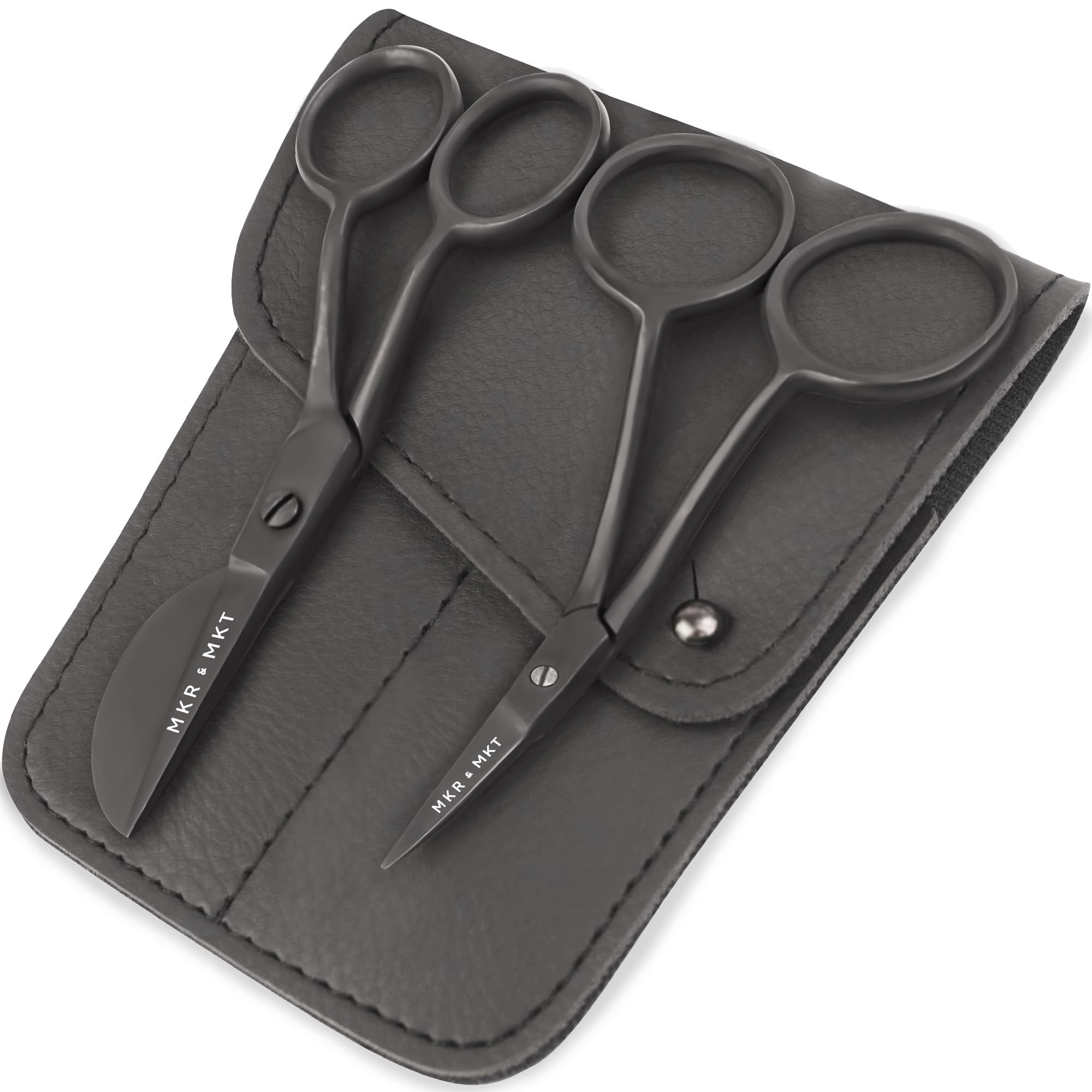 MAKER AND MARKET Small Embroidery 4.5 Inch Scissors Set of 2 Kit - Mini Double Bend Offset Duckbill and Double Bend Long Applique Needlepoint Blade with Pouch Sleeve (Black)