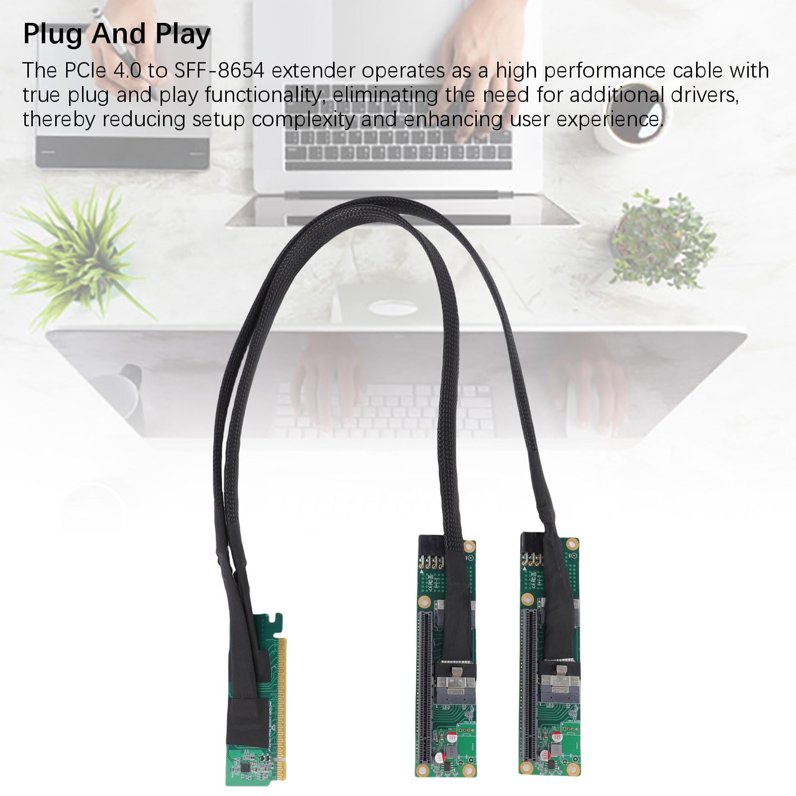 Ejoyous Kabel Przejściowy PCIe 4.0 X16 na SFF 8654 X2, PCB ABS, Nylonowy Przedłużacz PCIe 4.0, Rozszerzenie Plug and Play 256 Gb/s do Płyt Głównych Komputerów i Aktualizacji Systemu