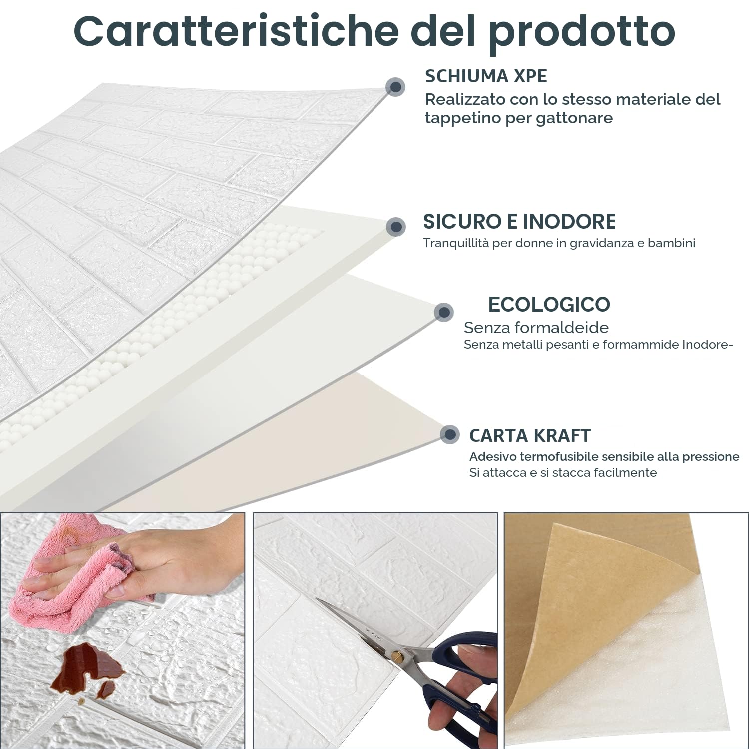 30 pezzi 3D pannelli murali 77x70cm autoadesivi per retro cucina, carta da parati mattone effetto pietra 5 mm, adesivi murali impermeabili, decorativi, per cucina, soggiorno, bianco
