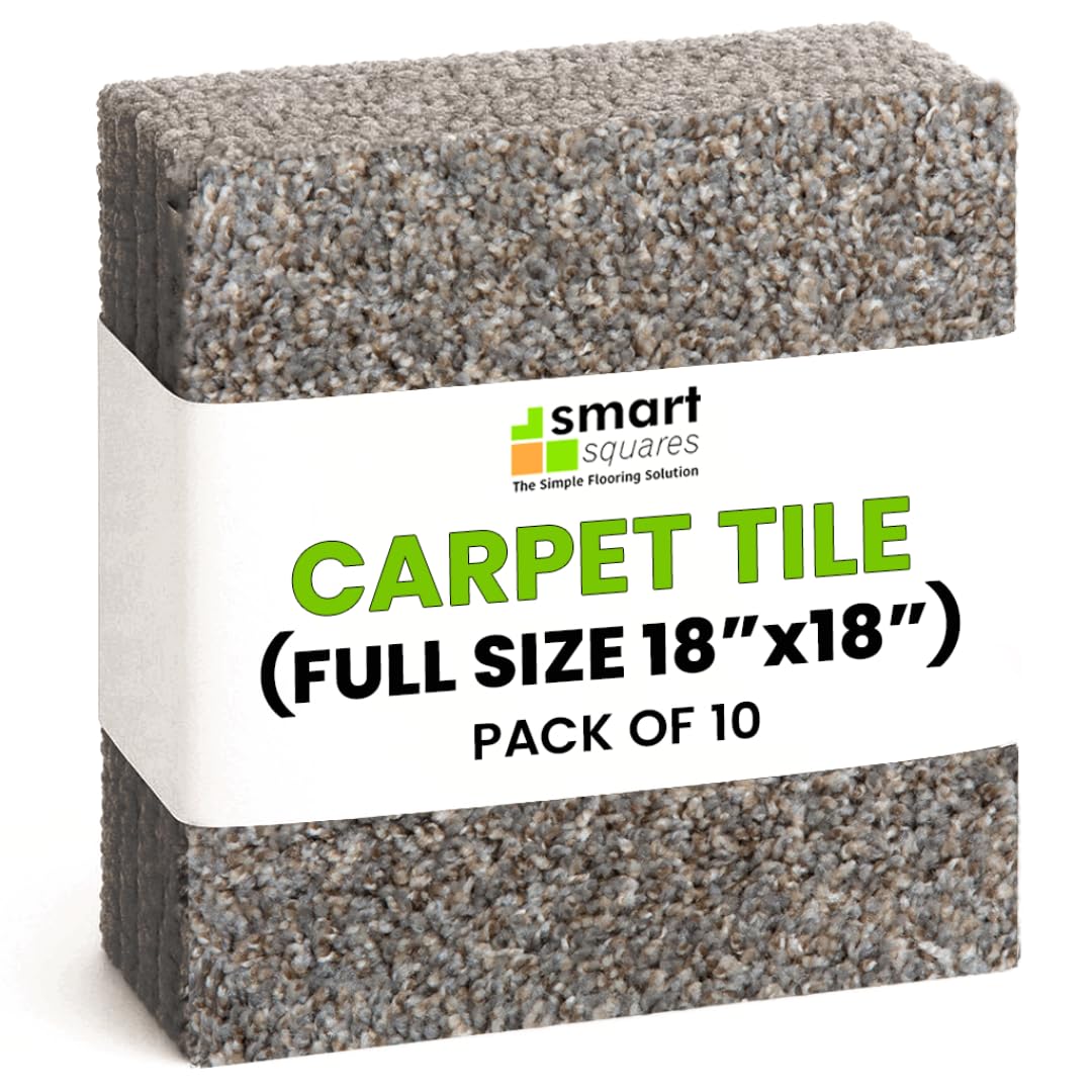 Smart Squares in A Snap 18” x 18” Residential Soft Carpet Tile, Peel and Stick, Easy DIY Installation, Seamless Appearance, Made in USA (388 Stonehenge, 10 Tiles - 22.5 Sq Ft)