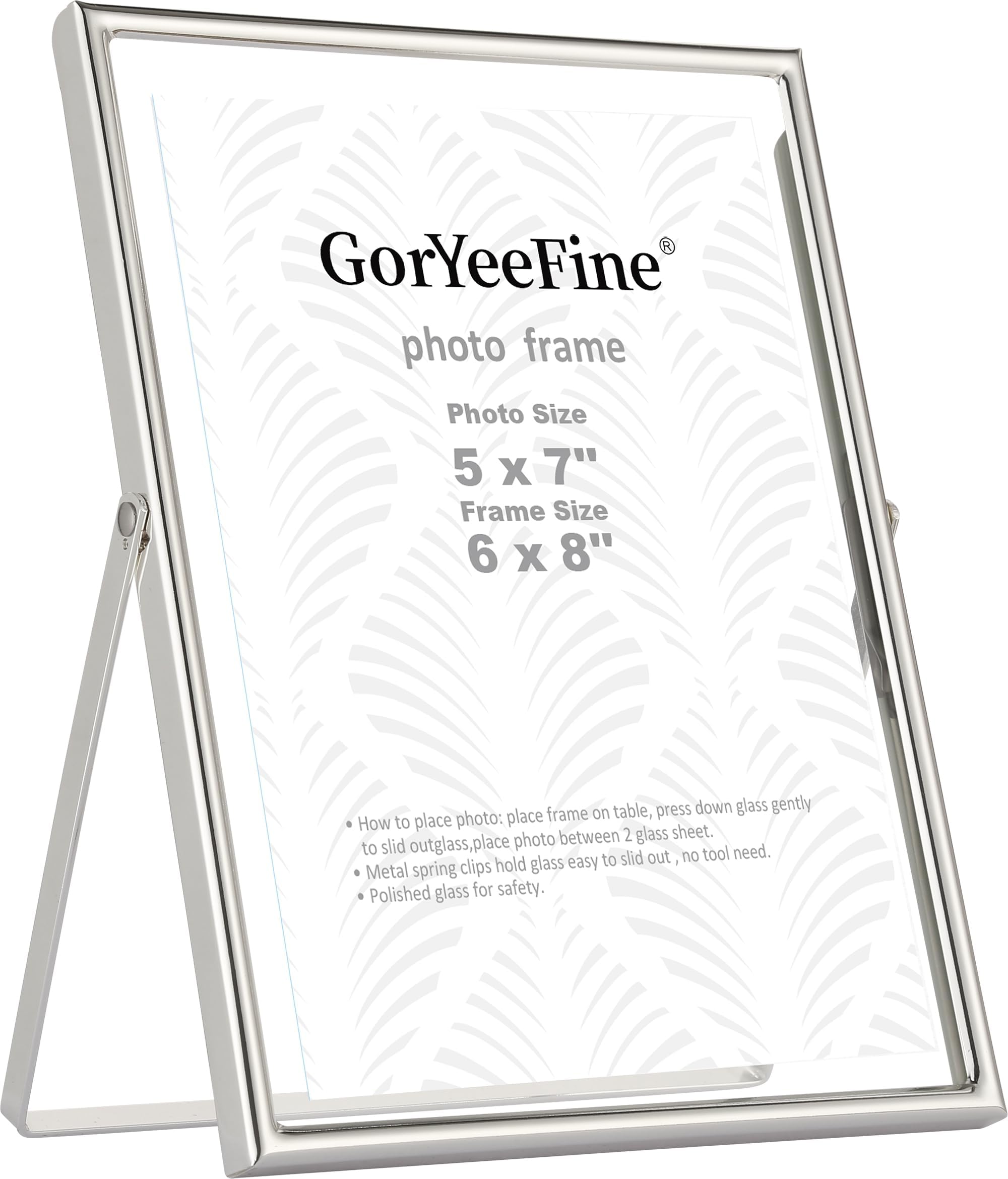 Silver 6x8 Floating Photo Frame for(4x6'‘ & 5x7’'),Adjustable Tabletop/Shelf Picture Frames,4x6'' Premium Gift Floating Frame for Wedding,Thanksgiving, Christmas,Birthday,Home or Office Decor