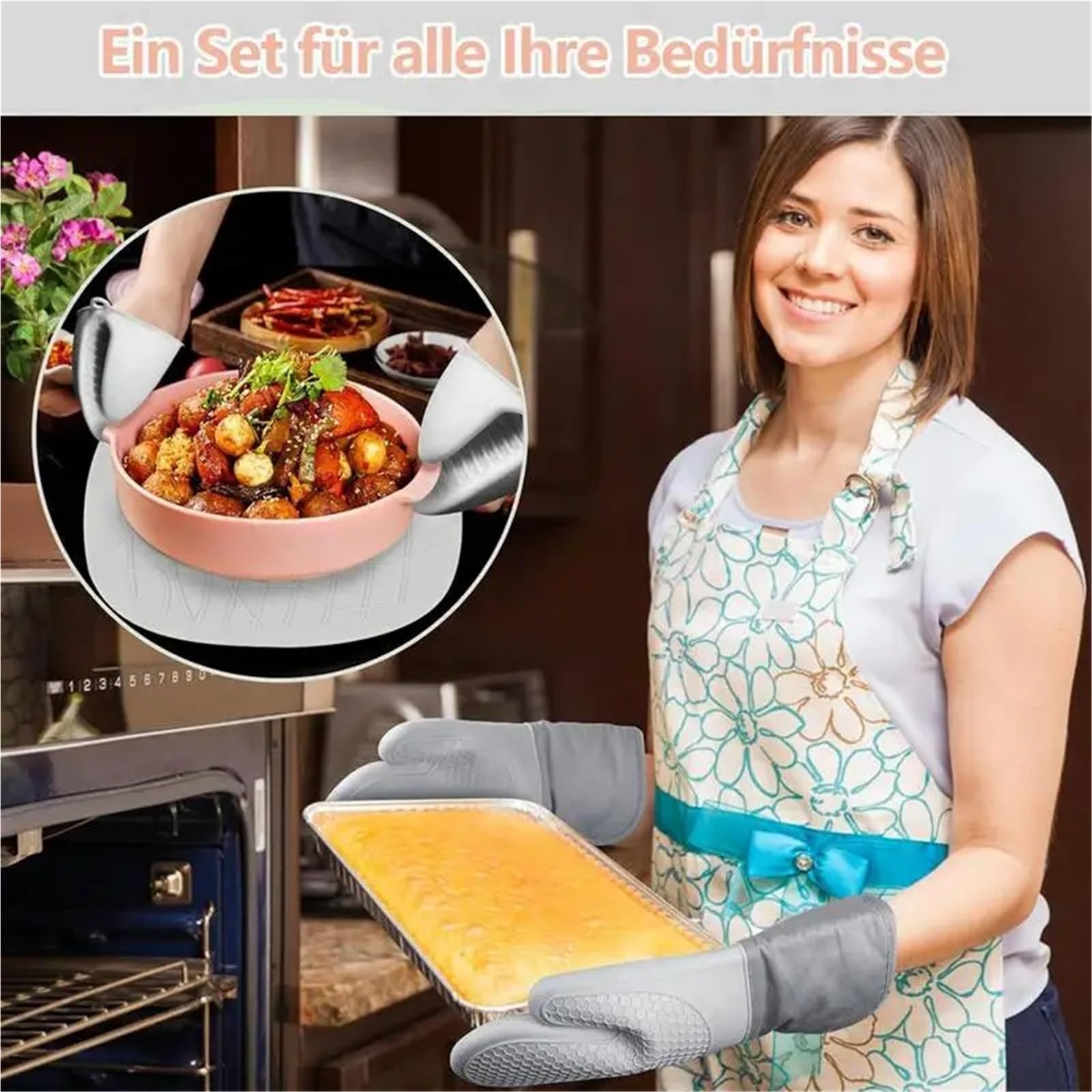 Mikrowellenhandschuhe, wärmeisolierende Silikon-Backhandschuhe, Ofenhandschuh, Topflappen, rutschfeste Grillunterlage(Green)