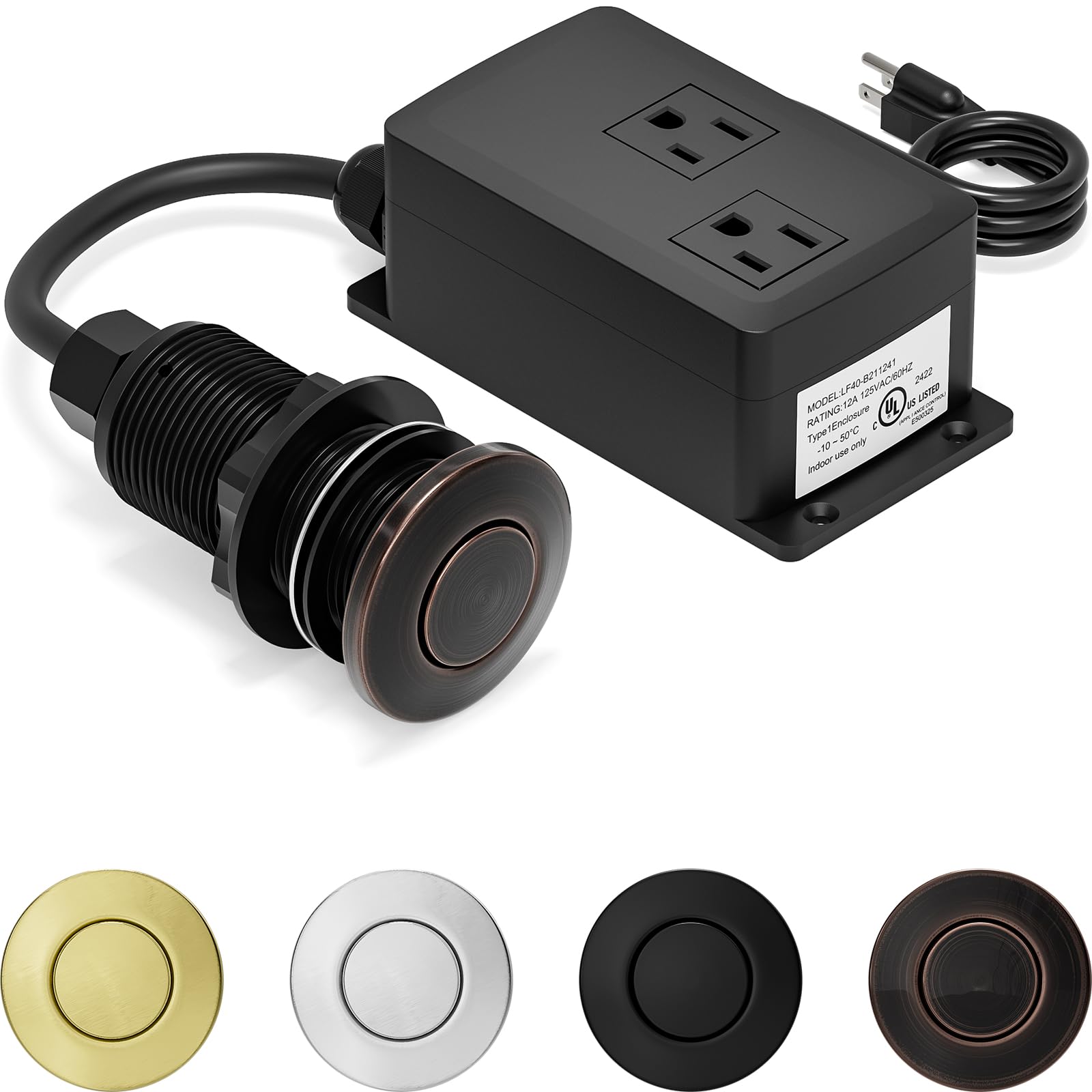Garbage Disposal Air Switch Kit Dual Outlet, Sink Top Button UL Listed