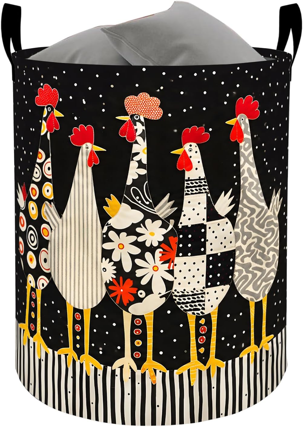 Rustic Chicken Farm Laundry Basket, Rooster Hen Decorative Gifts Storage Hamper, Waterproof Oxford Cloth Collapsible Bin, 19.7 * 15.7 Inch Country Animal Clothes Organizer for Home