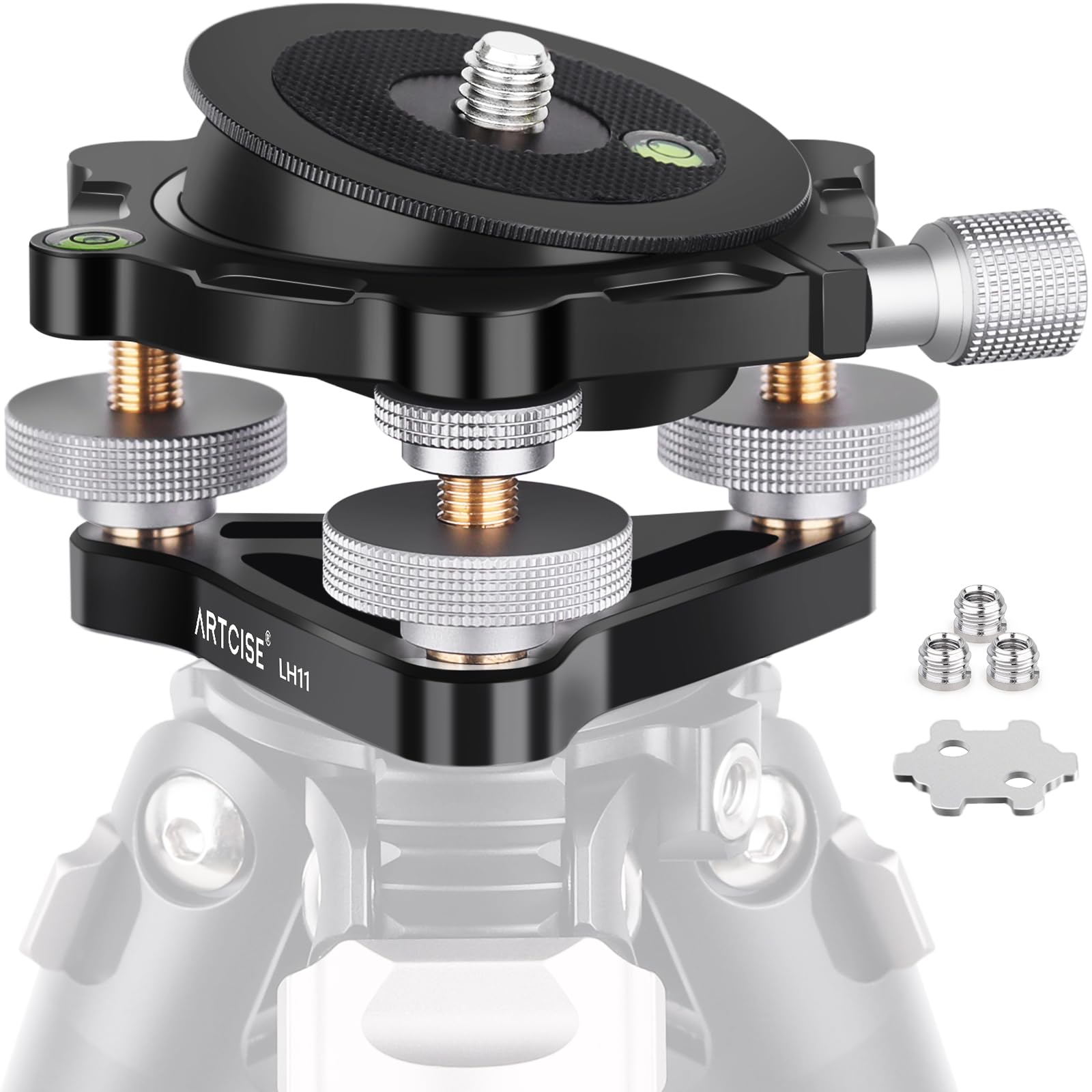 Diameter∅85mm Three-Legged Leveling Base Camera Leveling Machine,Aluminum Adjustable Tripod Head Plate -15°/+15° Tilt, with 3 Bubble Levels and 3