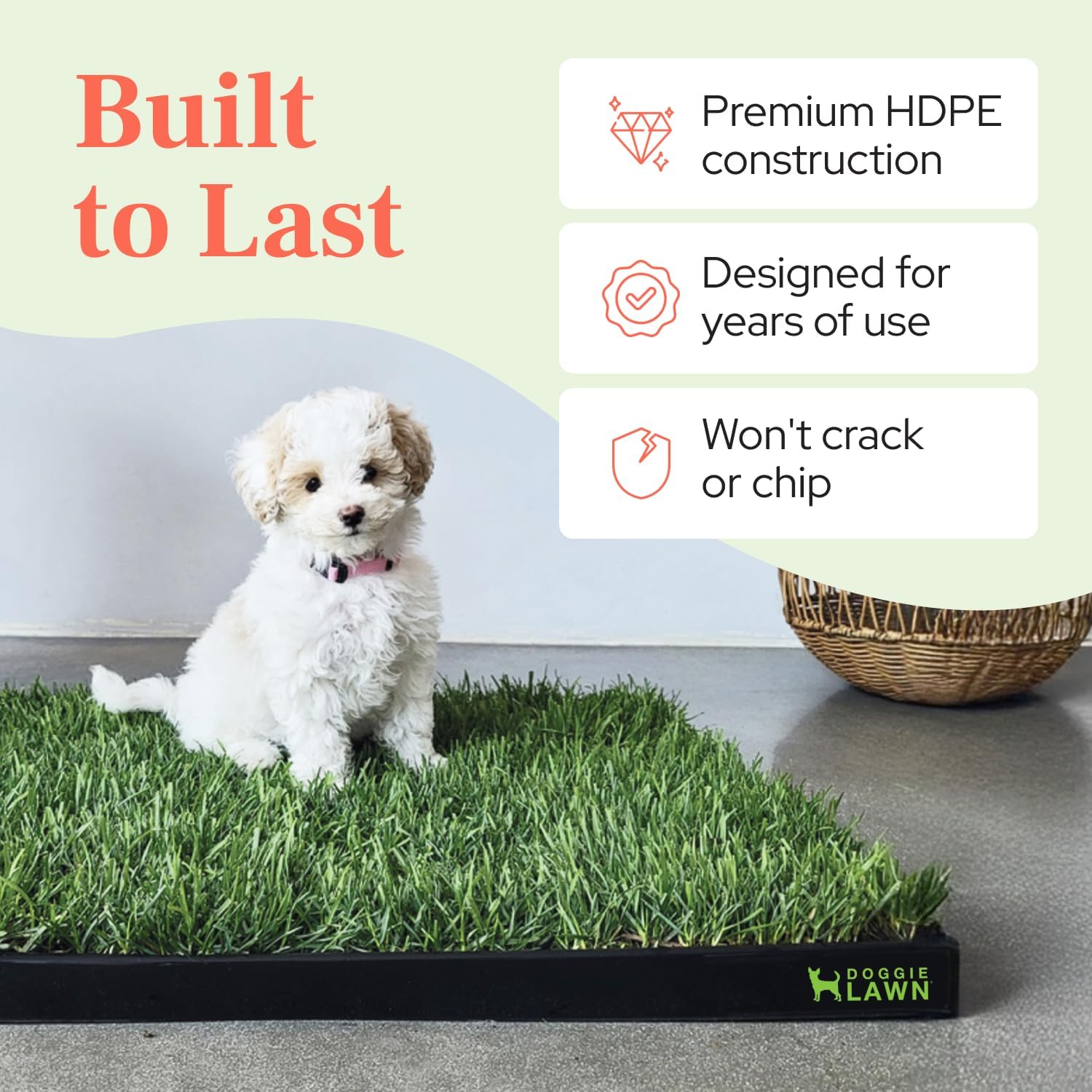 DoggieLawn Non-Spill Dog Potty Training Tray - Leak-Proof HDPE Plastic Grass Pad Holder for Apartments & Urban Homes - Reusable & Washable-Perfect for Indoor Dogs & Puppies Standard (25"x16.5"x1.5")