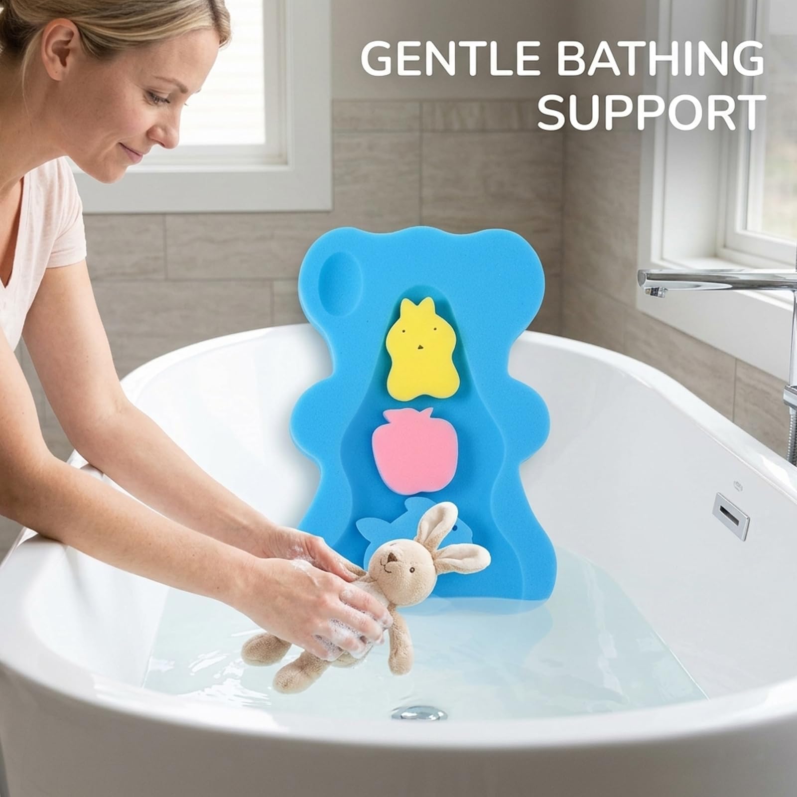 1 Pcs Baby Bath Sponge, Soft Infant Bath Cushion Support, Quick-Drying Travel-Friendly Design, Anti-Slip Bath Seat for Newborns in Sink or Bathtub — view 6