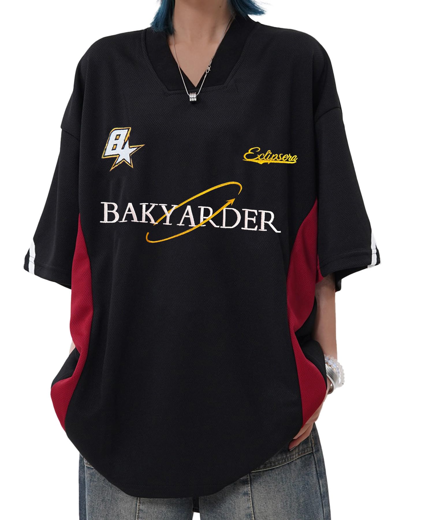 Bakyarder Mens 90s Vintage Jerseys Hip Hop Oversize Shirts Sports Casual Unisex Streetwear Tshirt