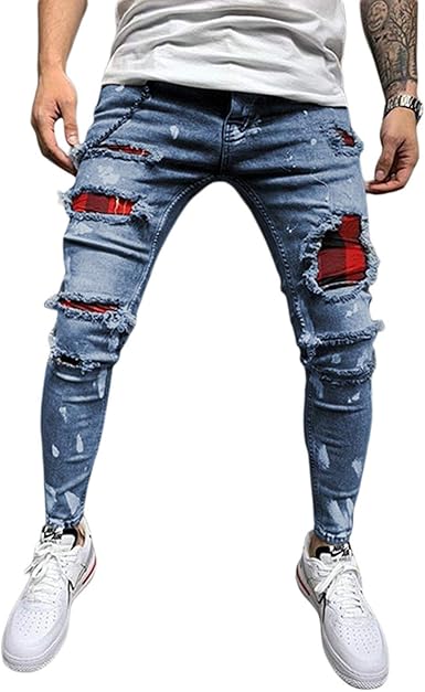 Pantalones Vaqueros Rasgados Ajustados para Hombre Color sólido Pantalón  Pantalones Mezclilla Largos Elásticos Informal Slim Jeans Casual Hombre:  Amazon.es: Ropa