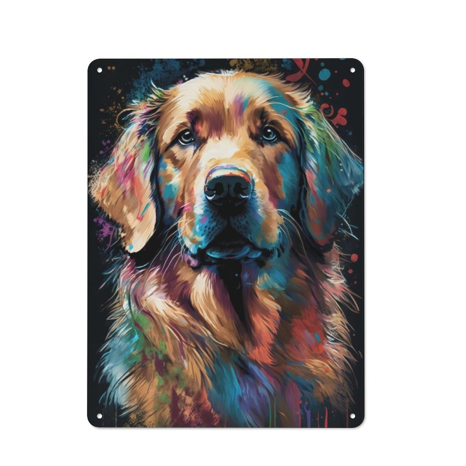 Junmoney Golden Retriever Style 5 Decorative Metal Plaque With Design 40X30cm, Warehouse Style Loft Wall Plaque For Flat, Bar, Studio Or Gallery Wall