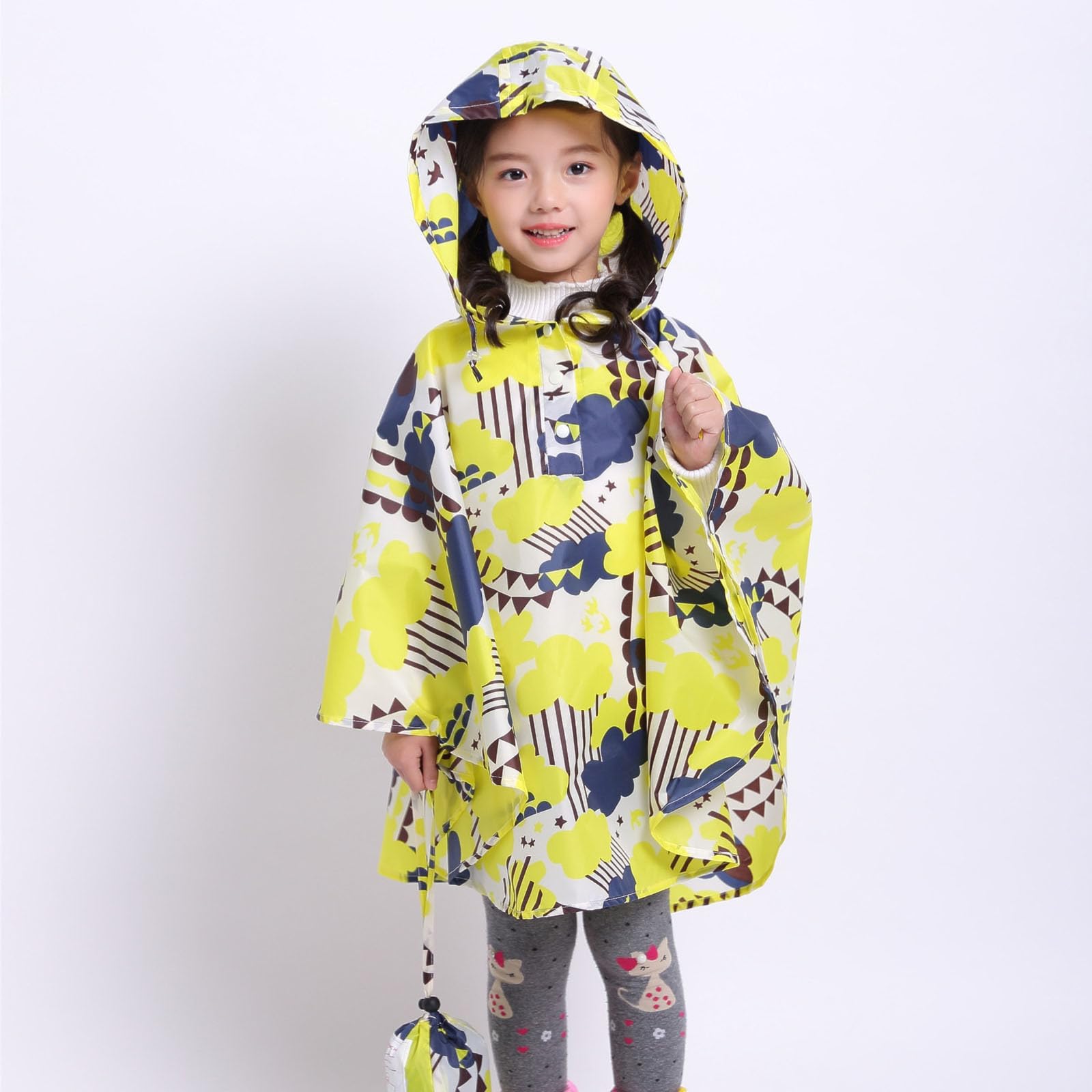 Cape Pluie Enfant, Imperméable pour Jeunes Filles Pluie Veste Enfant Mode Poncho à Capuche léger pour activités extérieures et Jeux sous la Pluie avec Motifs animés Amusants