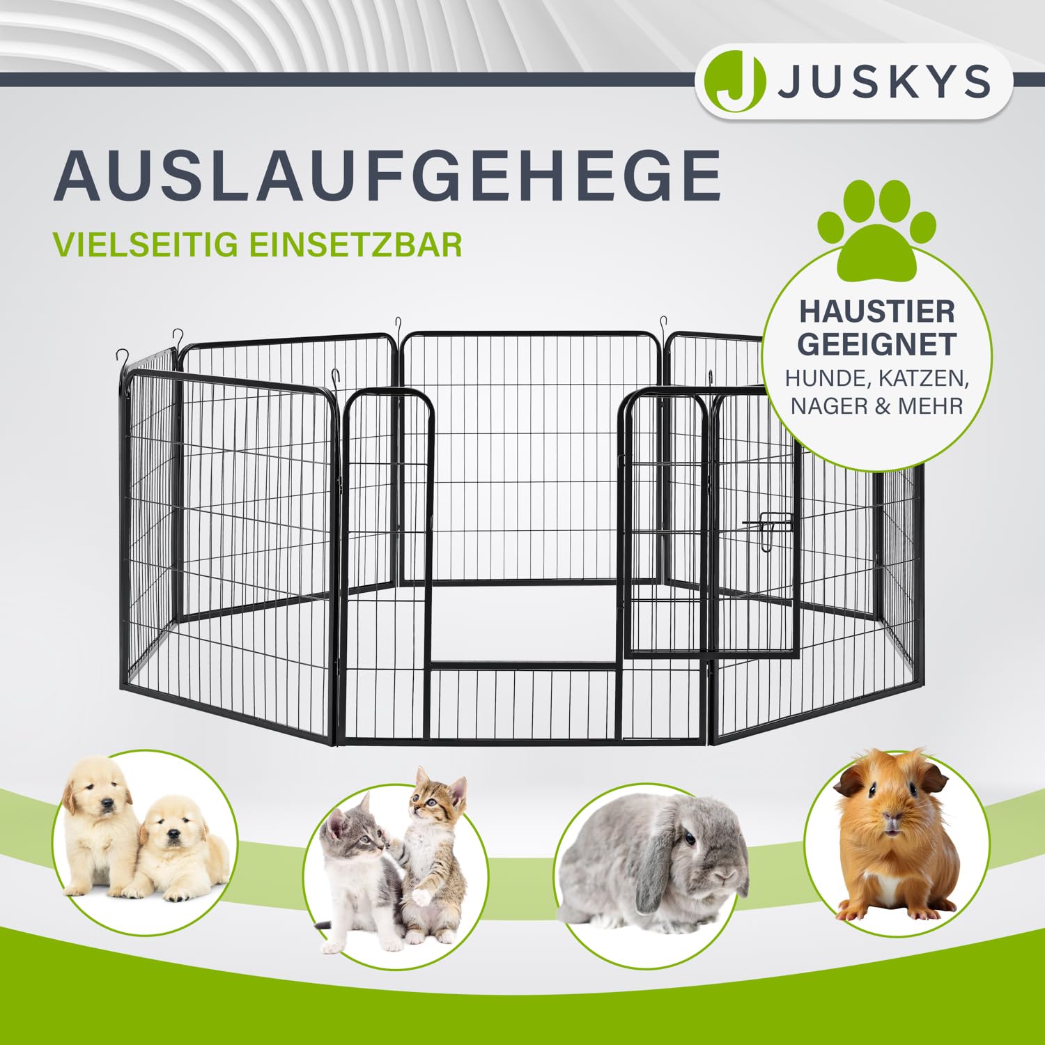Juskys Parque para cachorros Plus 160 × 160 × 80 cm – Parque de 8 piezas de metal con puerta – para perros, conejos y animales pequeños