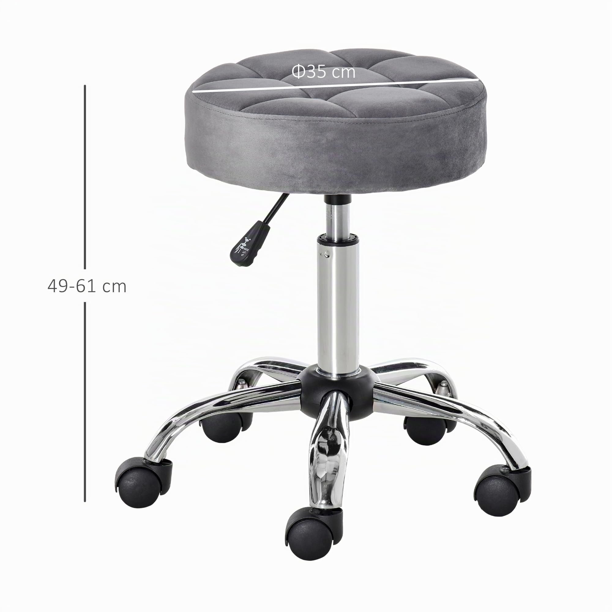 HOMCOM Salonstuhl mit Rädern Höhenverstellbar 35 x 35 x 49-61 cm Hellgrau