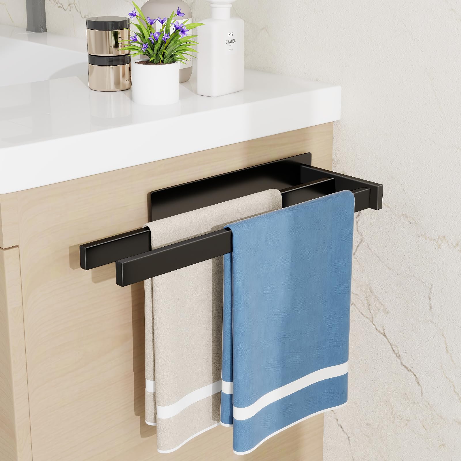 Vista Porte Serviettes Autocollant en Acier Inoxydable SUS304 Porte Serviettes Double de Salle de Bain Robuste et Durable 40cm Noir