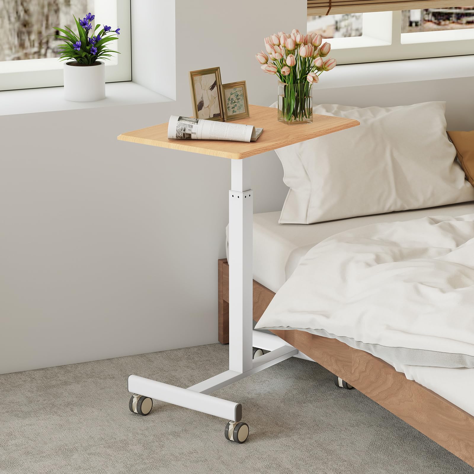 COSTWAY Stehpult höhenverstellbar, Stehtisch mit Rollen, 65 x 48 cm, Steh-Sitz Schreibtisch, Betttisch, mobiler Laptoptisch für Wohnzimmer, Schlafzimmer