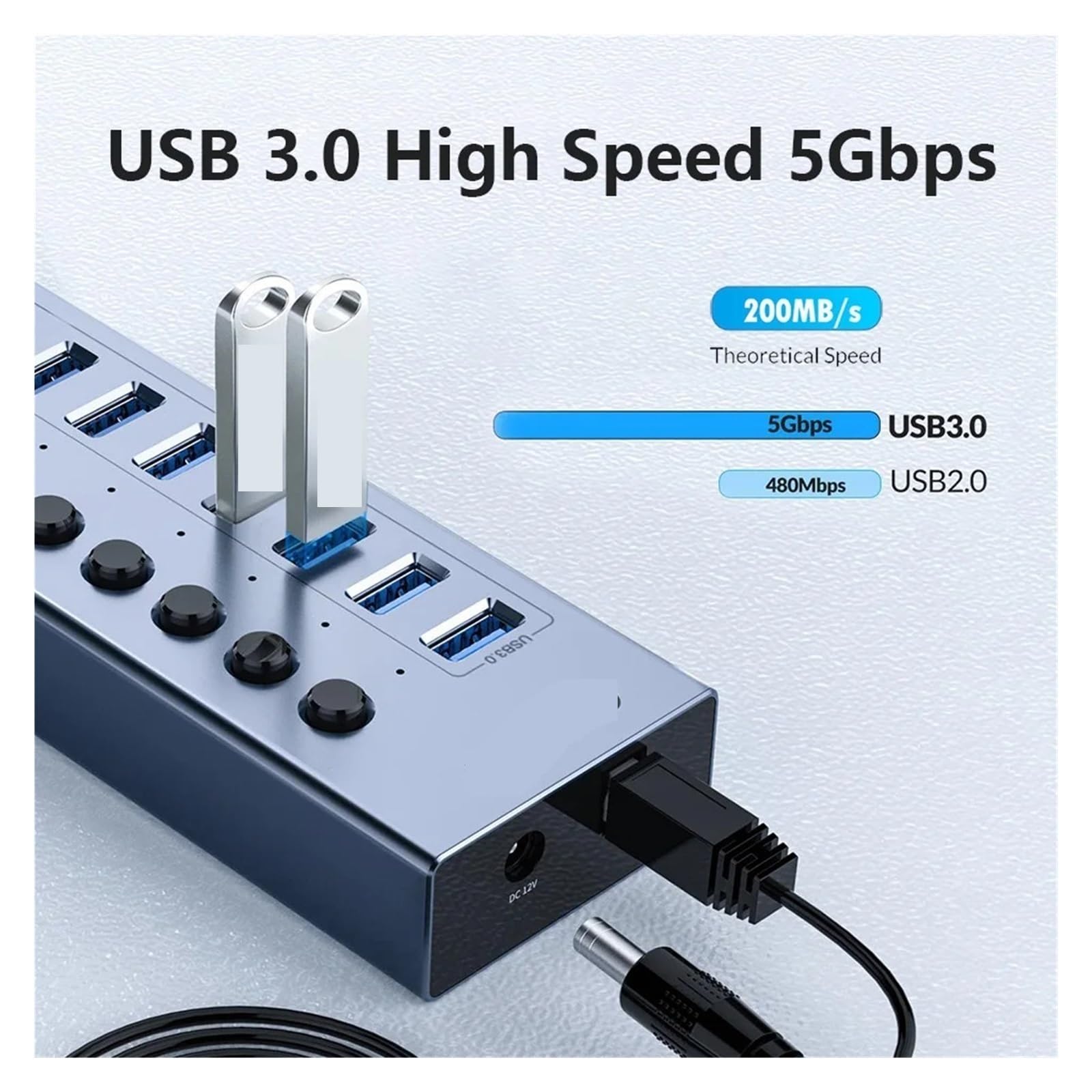 Hub Multi USB, Interruptor Divisor De Varios Puertos, Toma Acoplamiento con Tecla Encendido Y Apagado, Adaptador/Cargador Energía Ranura For Enchufe 3,0 Múltiple Capacidad De Carga RáPida(13 USB)