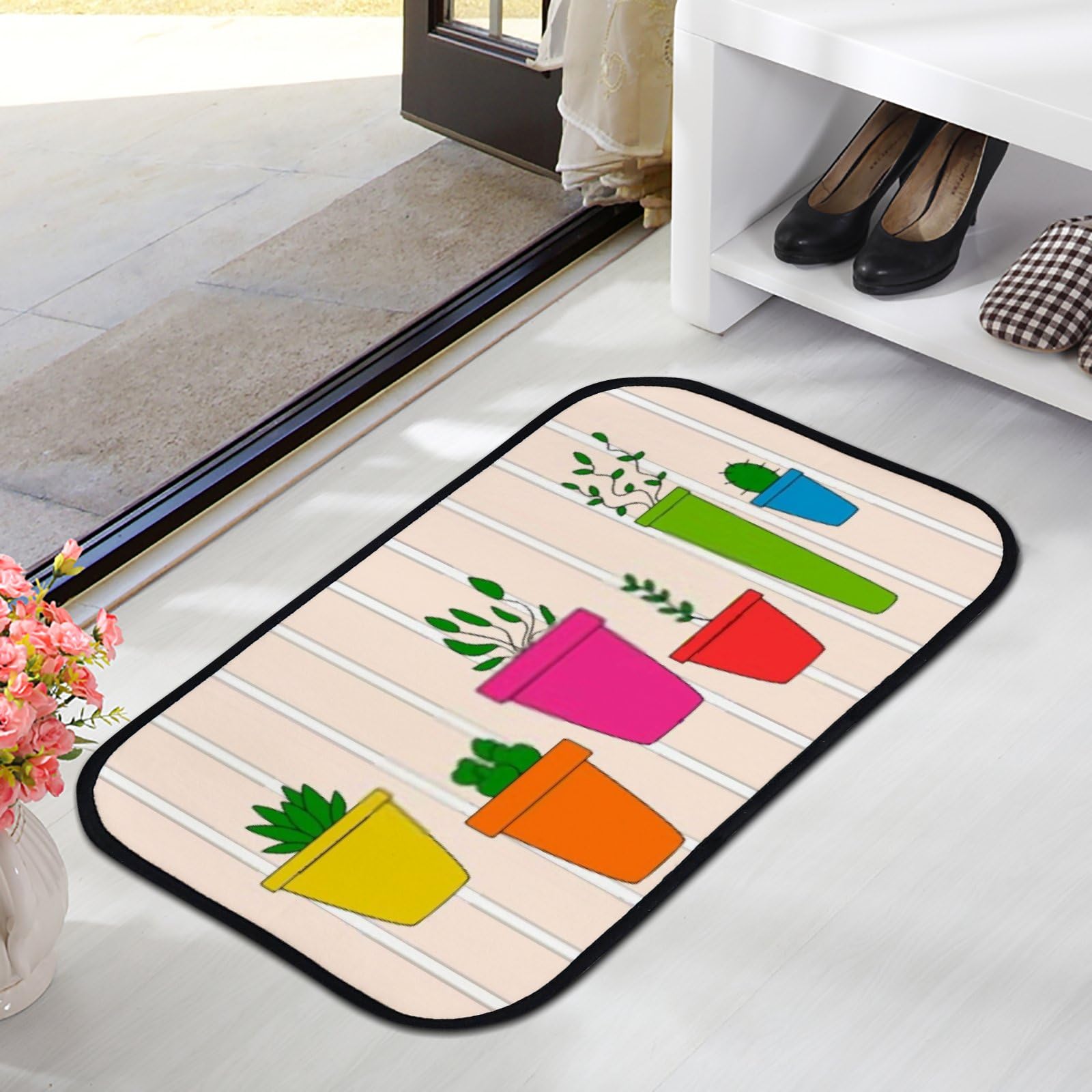 Nuansexi Bathroom Rugs Room Plants Cartoon Doodles. Floor Mats Non Slip Bathmat Doormat Tub Mat Coral Velvet Absorbent Entrance Carpet Mats Machine Washable Bedroom Decor