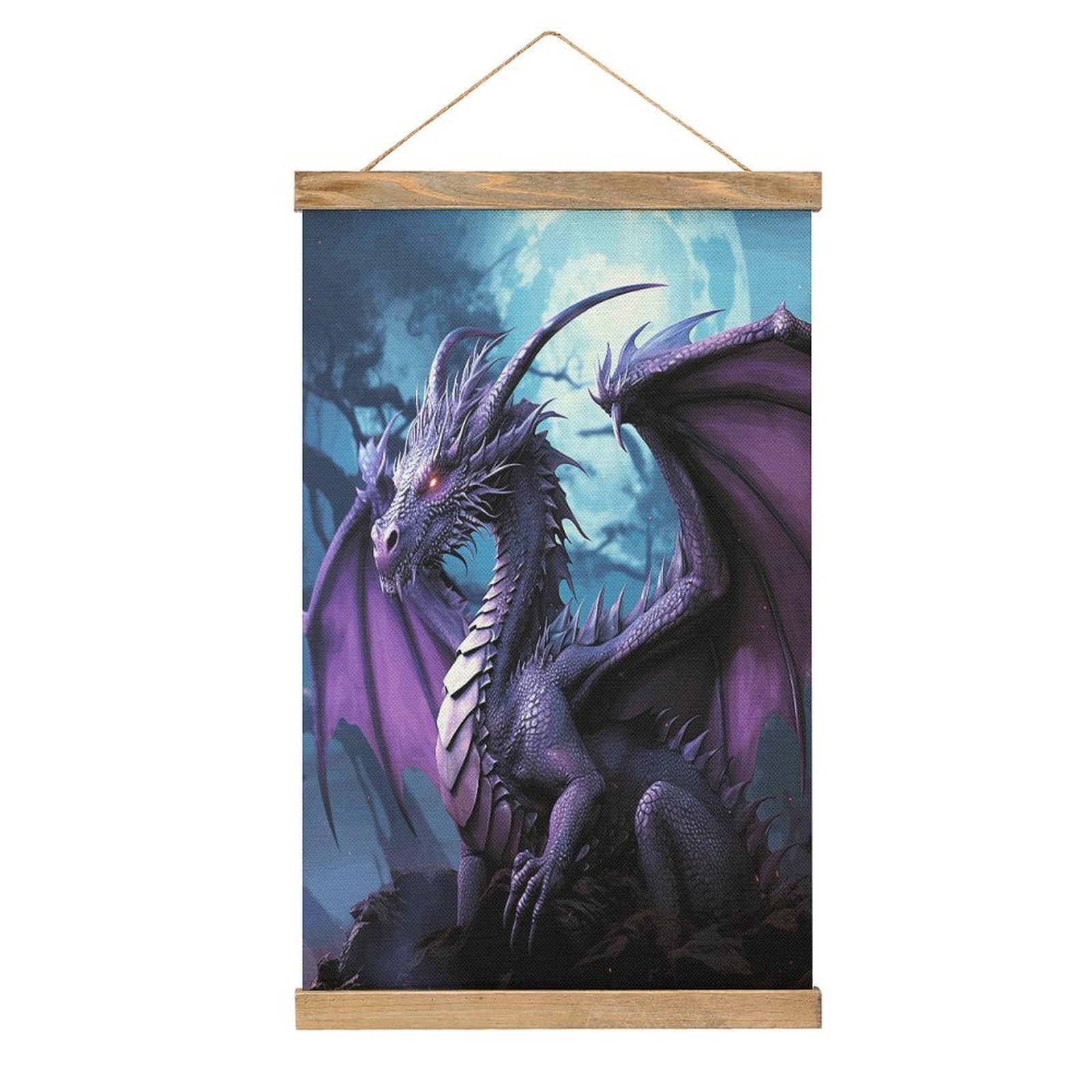 VstaDank Purple Dragon Purple Moon Poster with Wooden Frame Hanger Art Painting Wall Decor Poster Wall Hanging Wooden Frame 13x20 Wood Poster Hanger for Photo Picture Art Canvas Print Artwork