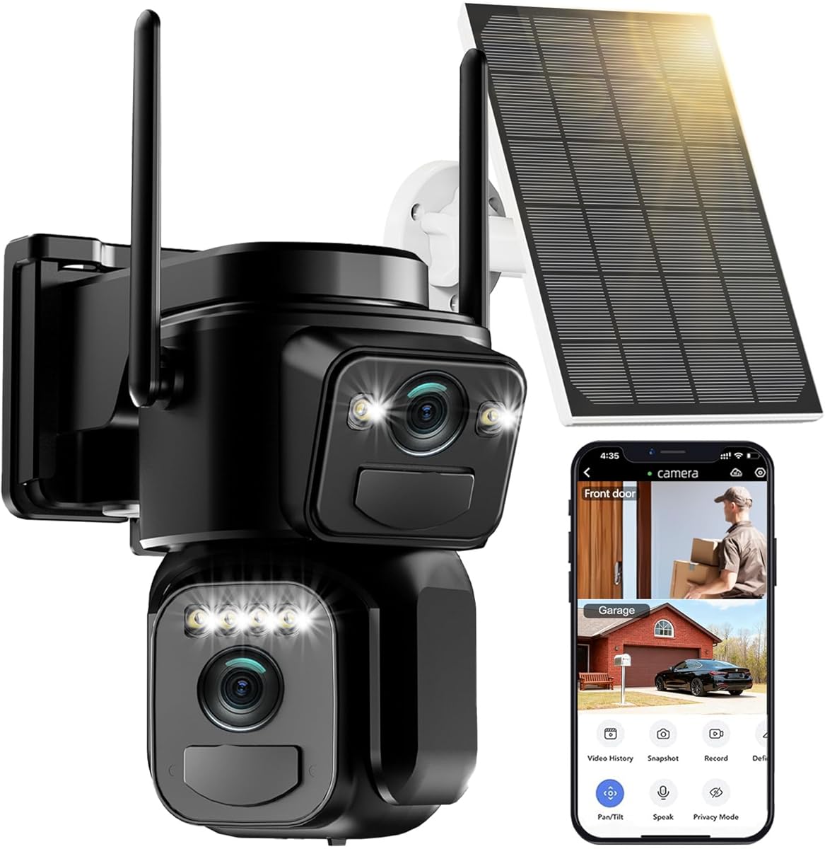 Solar Security Cameras Wireless Outdoor, 5G/2.4G WiFi 6, Dual Lens 2-in-1 Home Security Camera with 6MP Color Night Vision/2-Way Audio/PIR Motion Detection/Spotlight Siren/360° PTZ/Waterproof