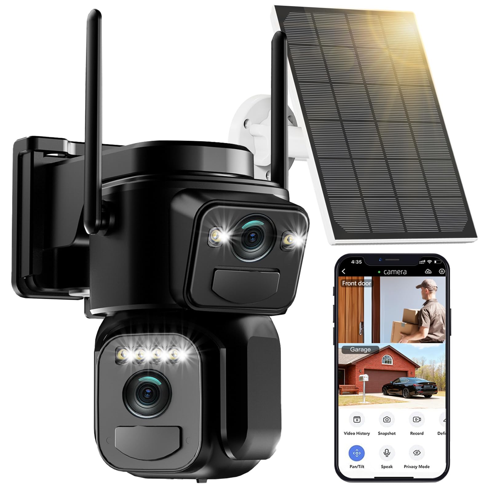 Solar Security Cameras Wireless Outdoor, 5G/2.4G WiFi 6, Dual Lens 2-in-1 Home Security Camera with 6MP Color Night Vision/2-Way Audio/PIR Motion Detection/Spotlight Siren/360° PTZ/Waterproof-image-13
